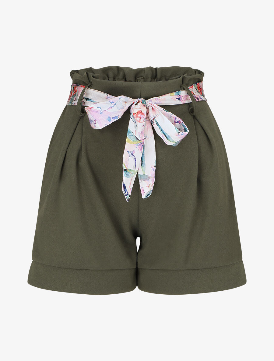 Short élastiqué uni - Kaki - 4