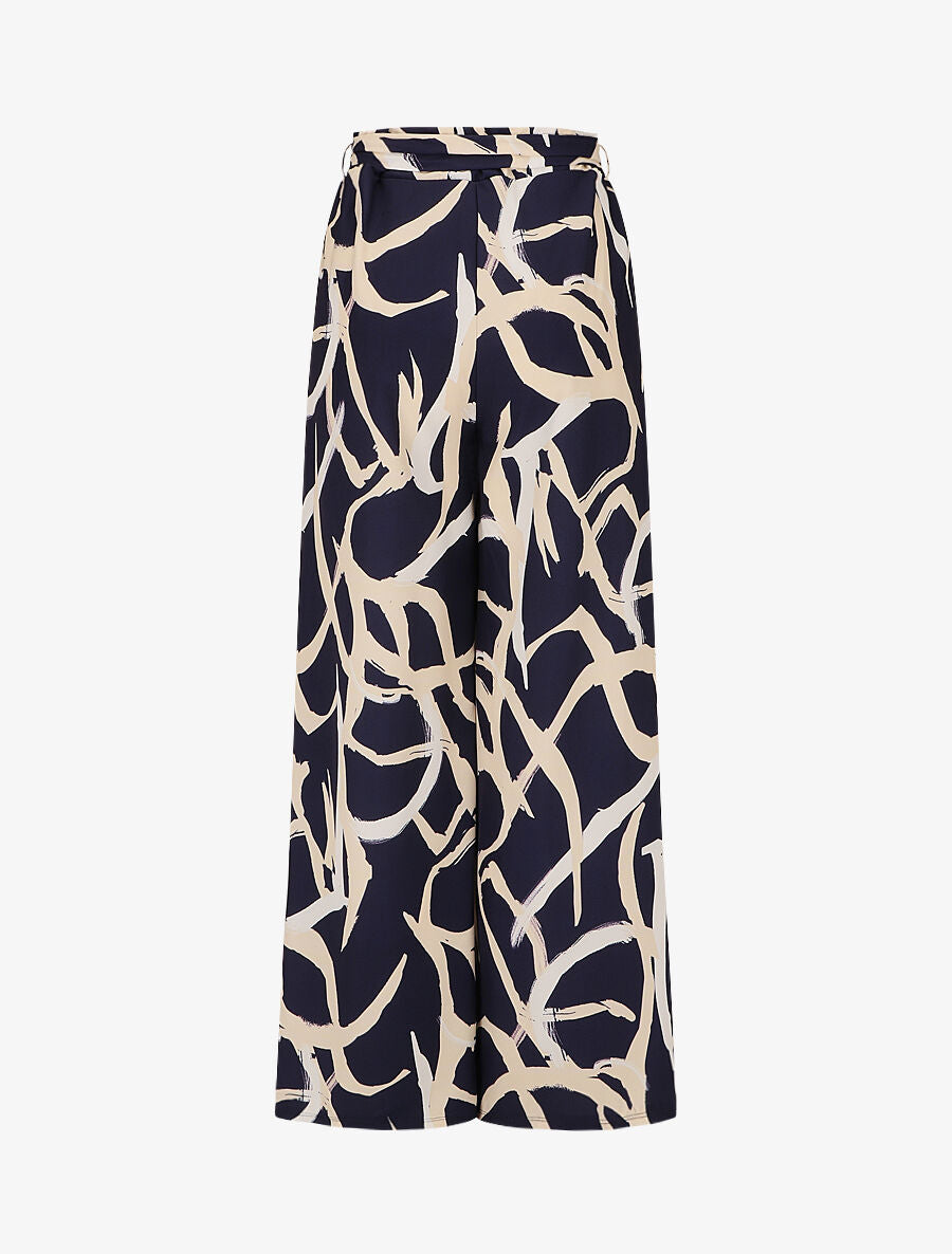 Pantalon ample taille haute motif graphique - Marine - 2