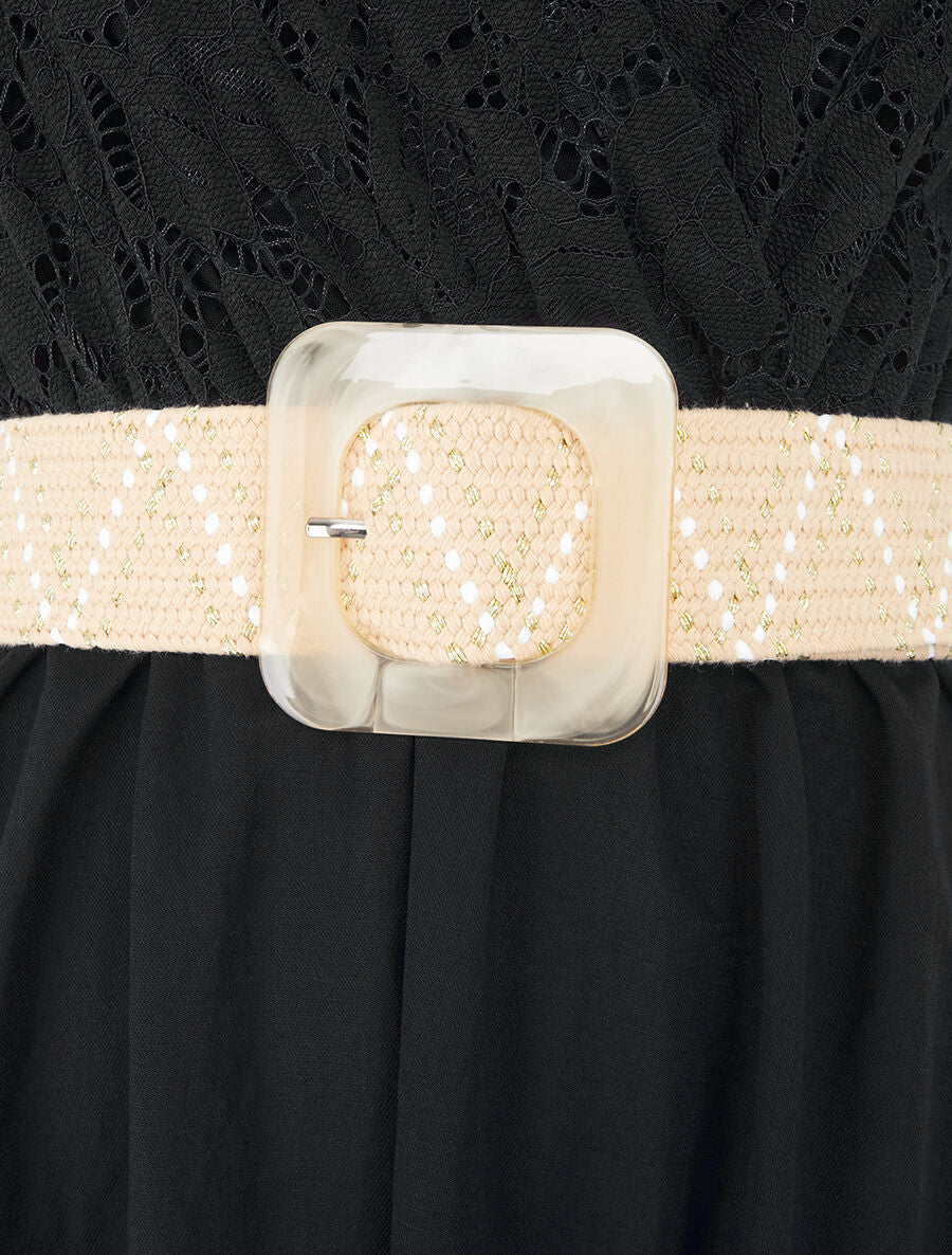 Robe mi-longue à buste brodé - Noir - 3