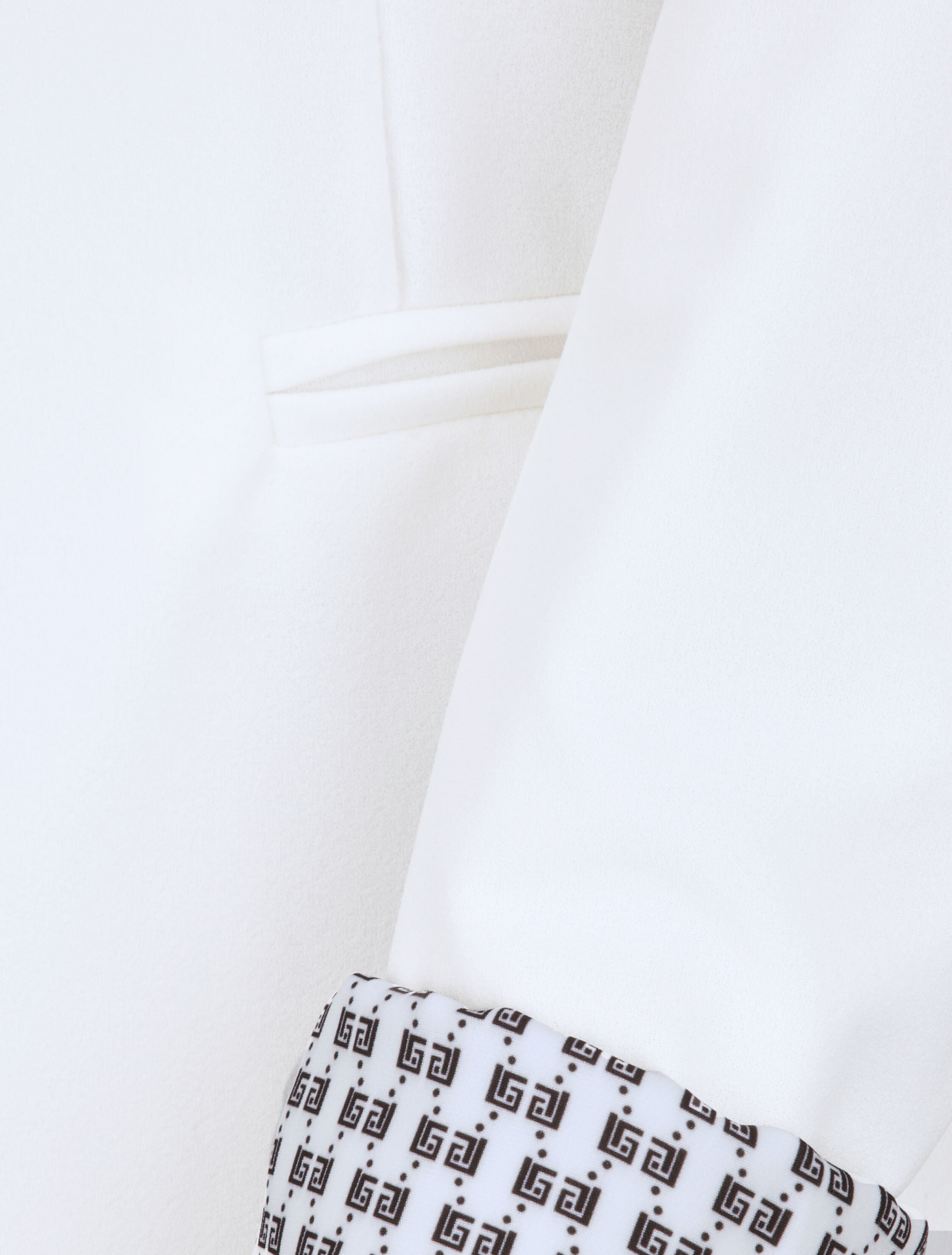Blazer slim uni à revers imprimé grec - Blanc - 3