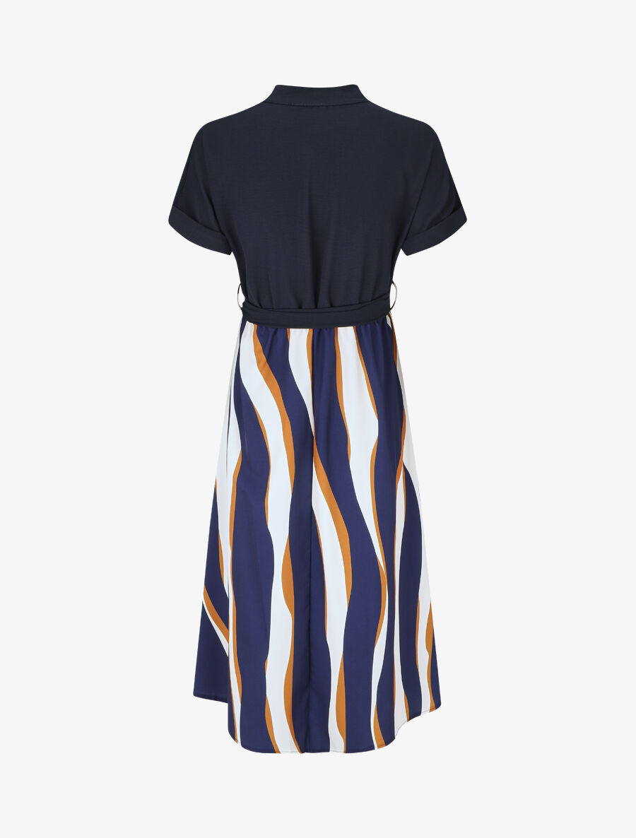Robe midi manches courtes motifs graphiques - Marine - 2