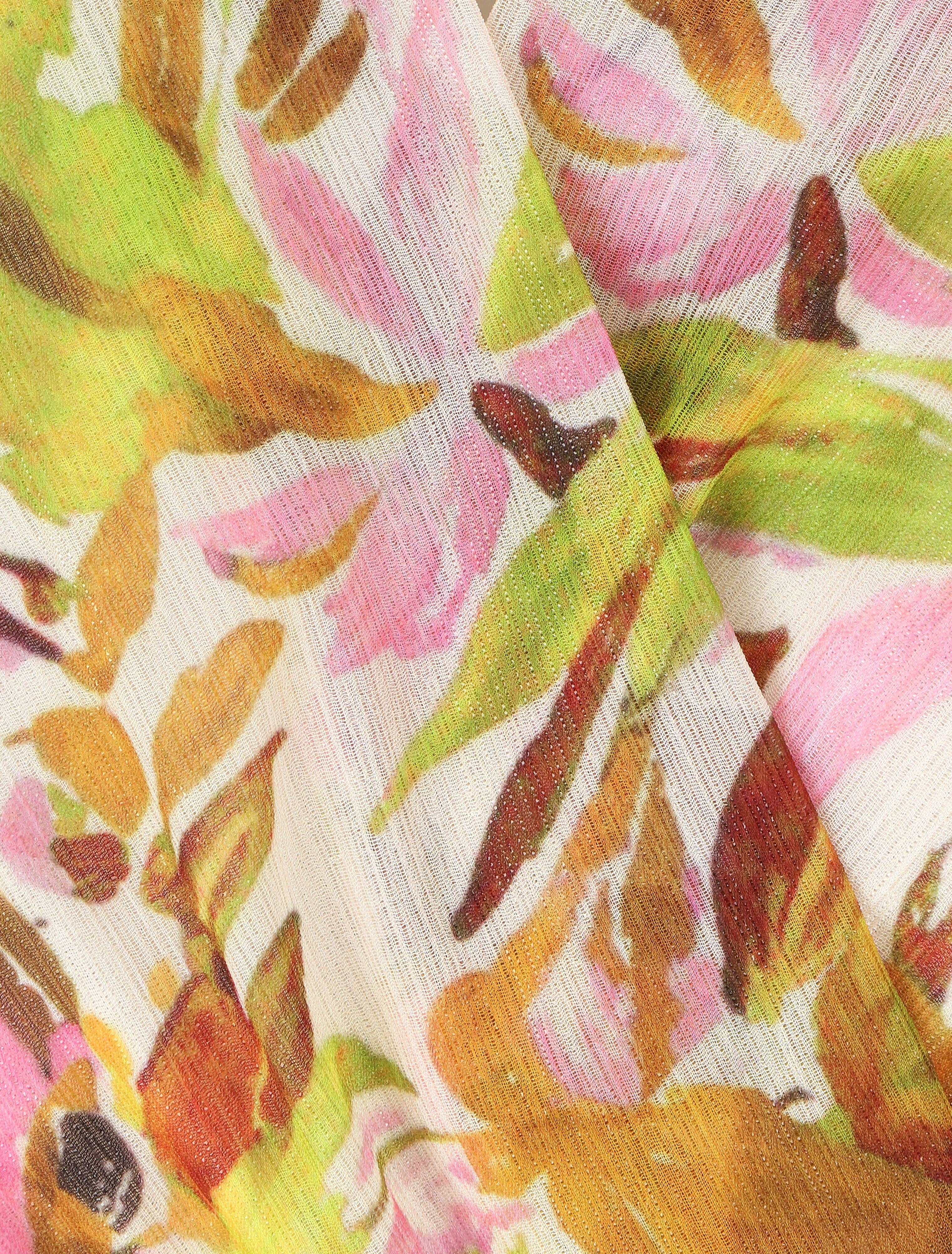 Robe mi-longue sans manches irisée motif végétal - Camel/rose - 3