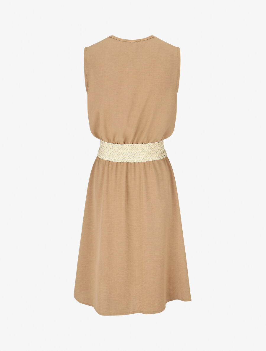 Robe mi-longue évasée sans manches - Beige foncé - 2