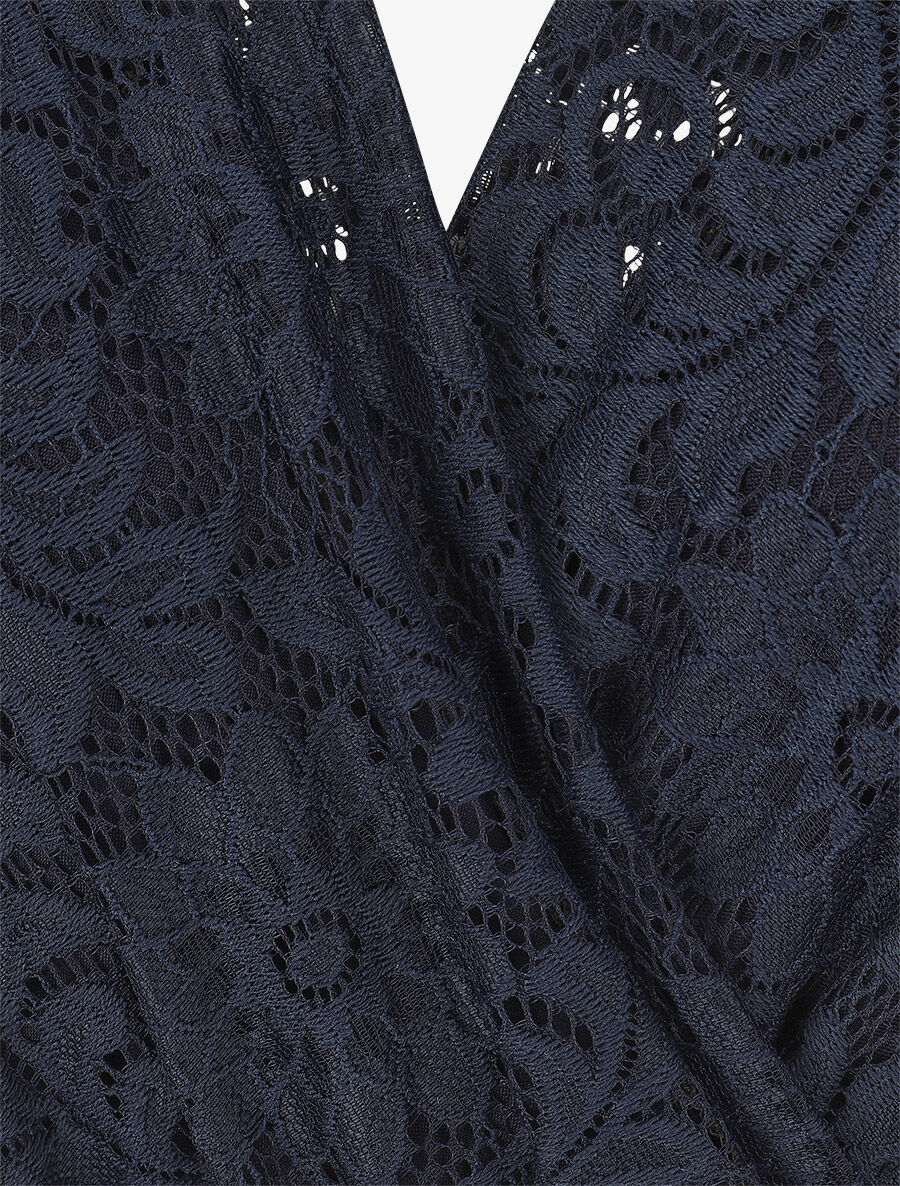Robe élastiquée à jupe imprimé tropical - Marine - 3