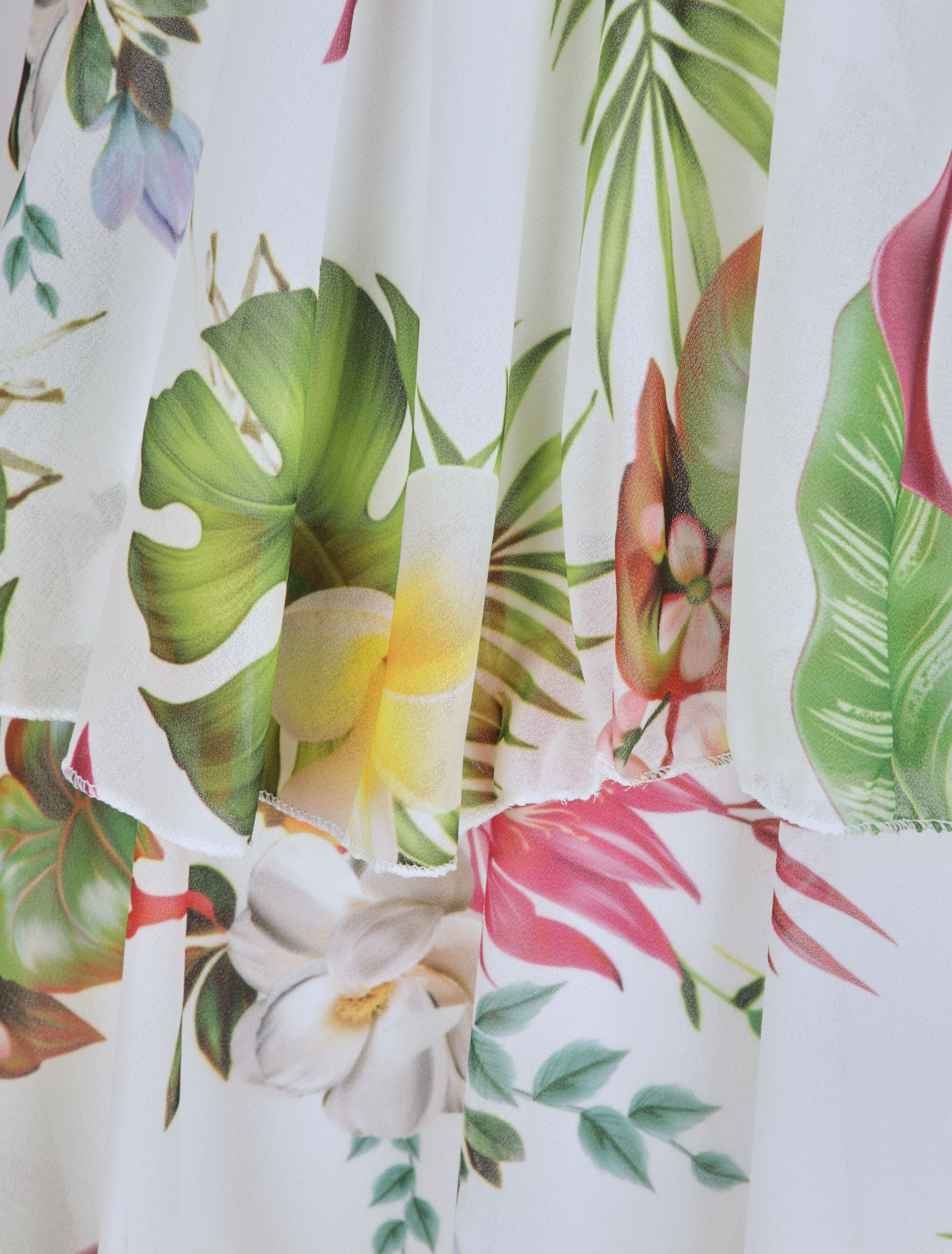 Robe patineuse courte à volants imprimé tropical - Blanc - 4