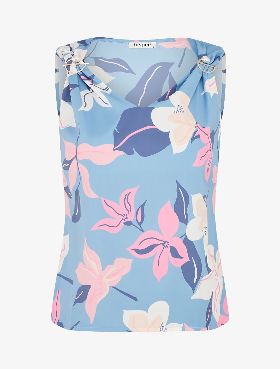 Top imprimé fleuri à broches amovibles - Bleu - 1