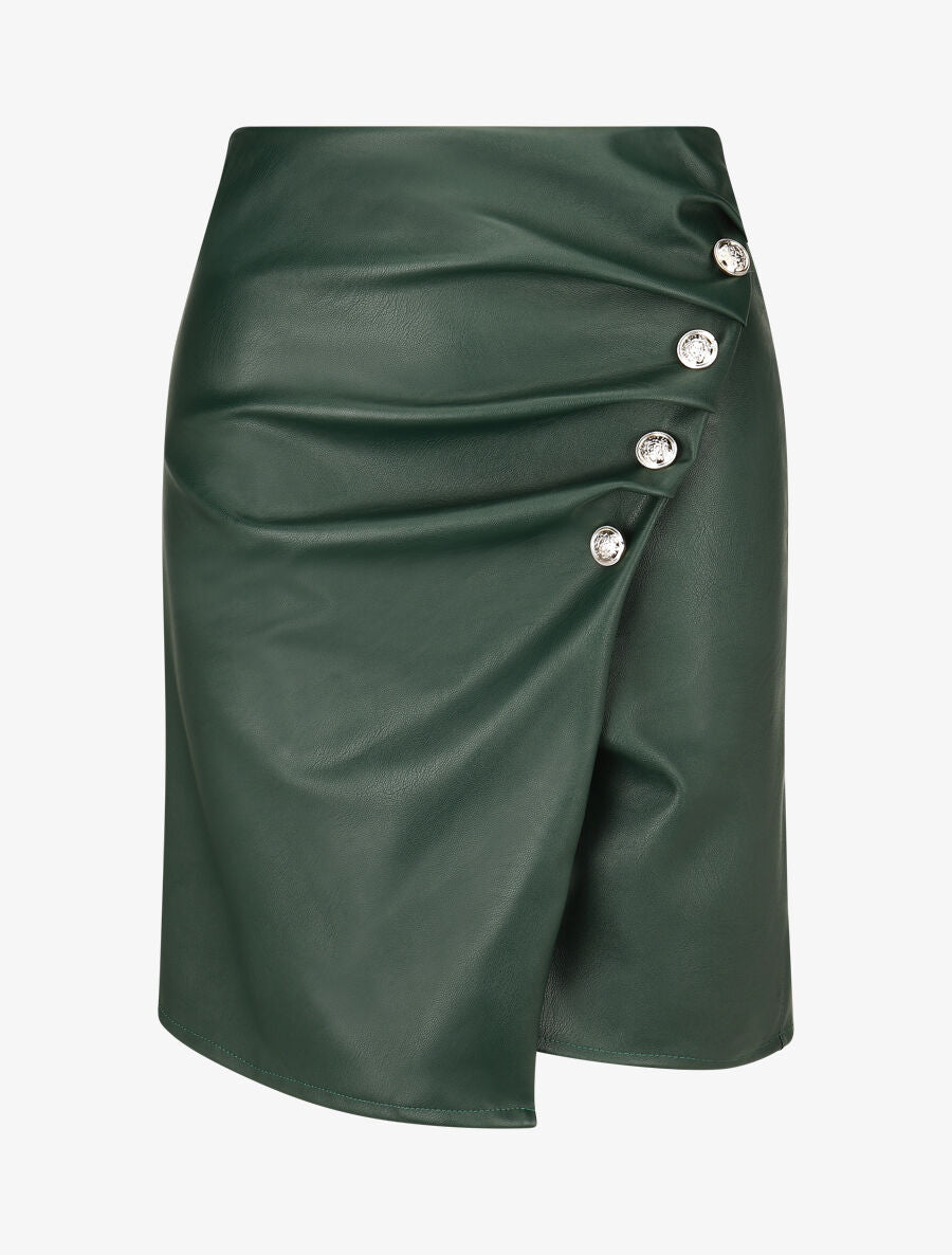 Jupe ajustée simili à boutons décoratifs - Vert sapin - 1