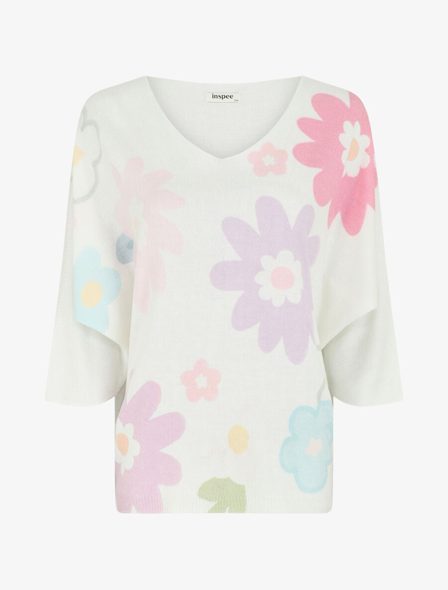 Pull imprimé fleurs à manches chauves-souris - Lilas - 1