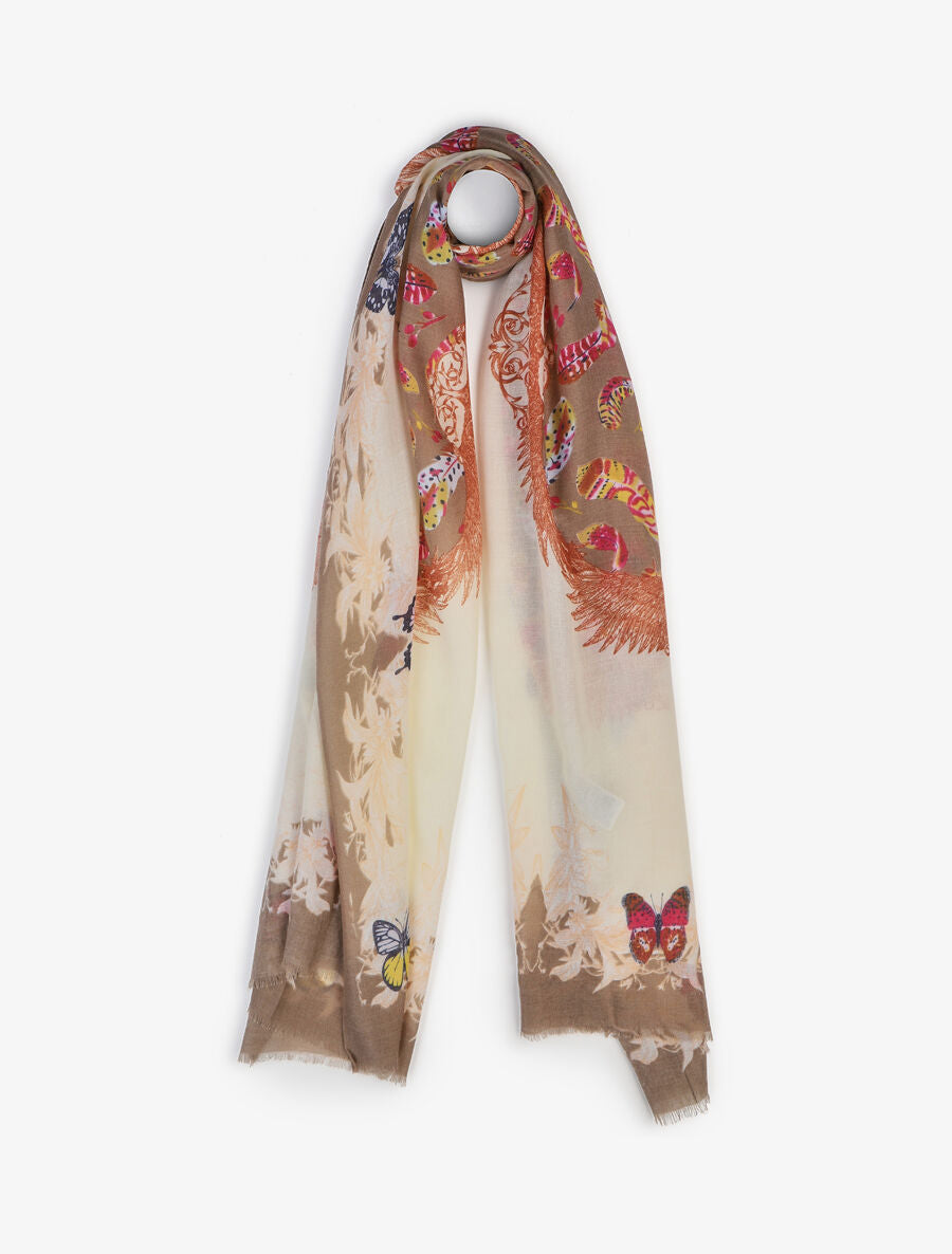 Foulard rectangulaire imprimé papillons - Beige - 1