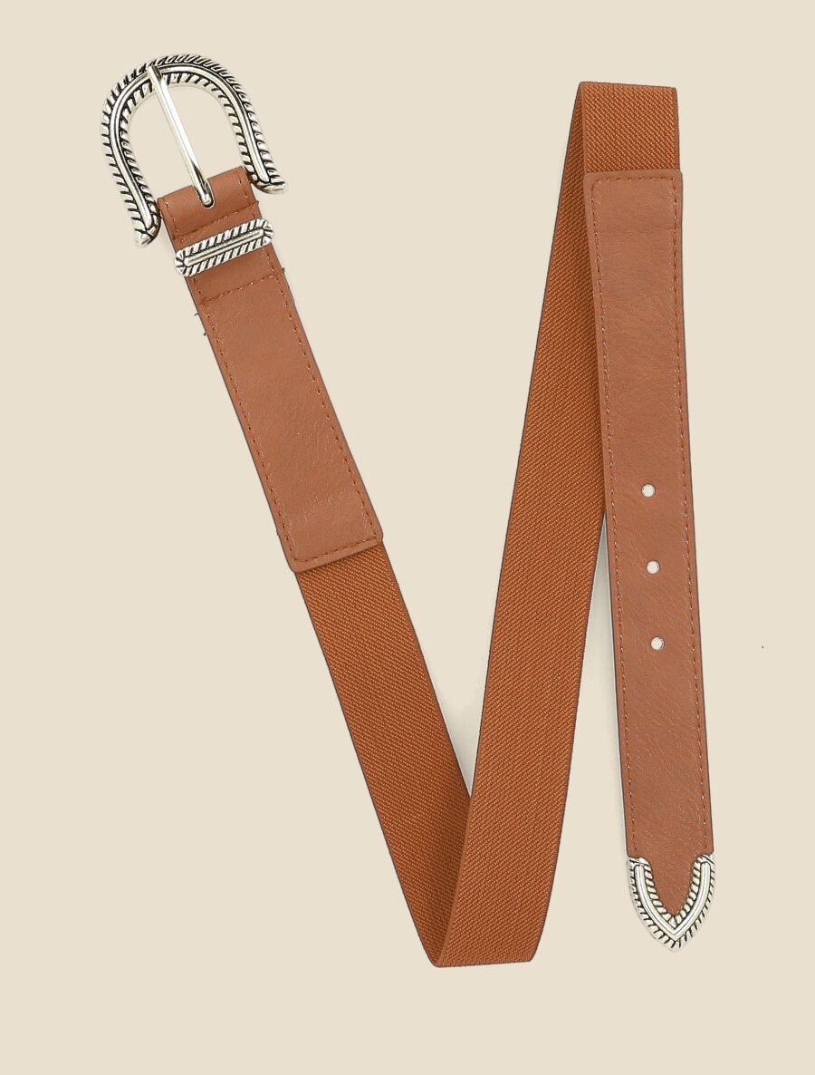 Ceinture bi-matière à boucle classique - Camel - 3