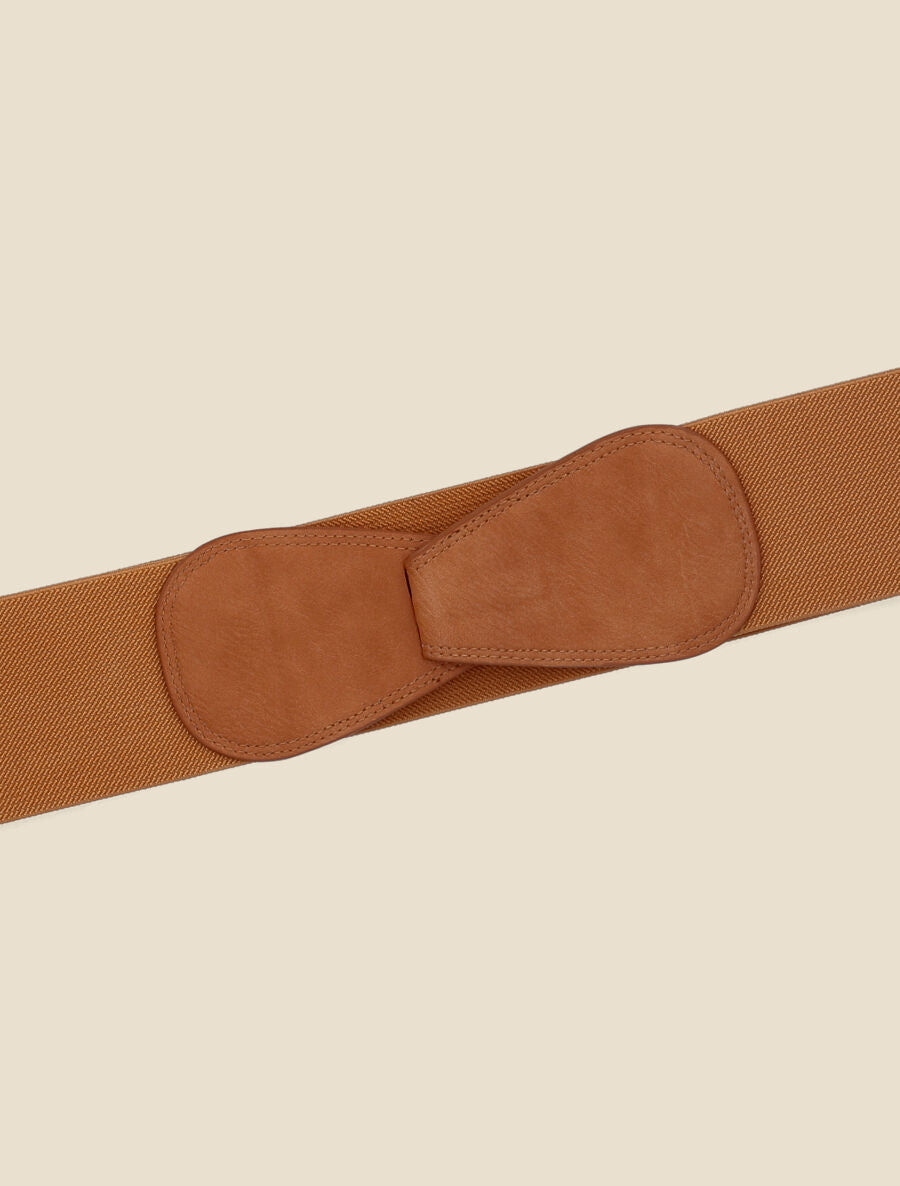 Ceinture unie élastiquée à crochet - Camel - 2