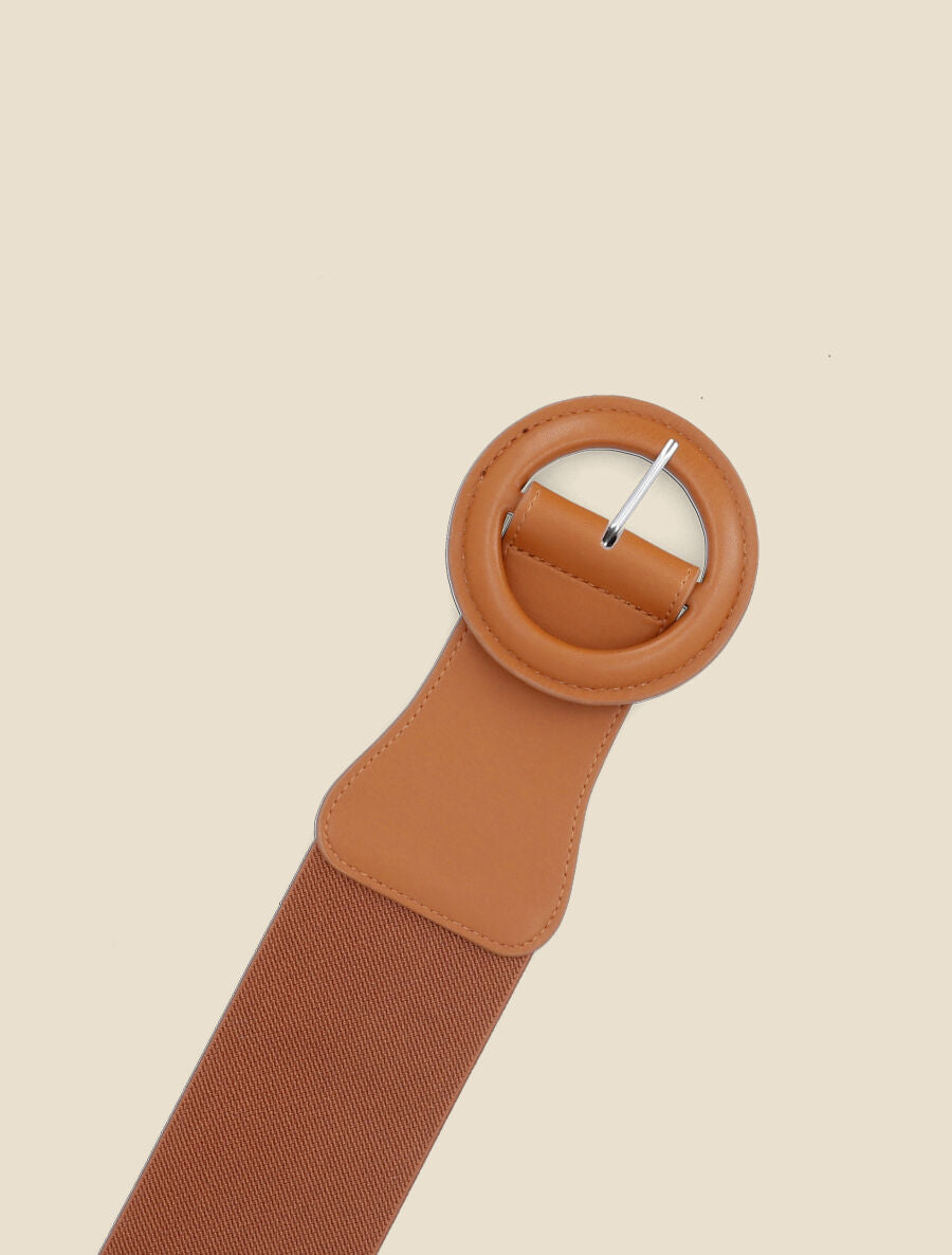 Ceinture bi-matière à boucle ardillon - Camel - 2