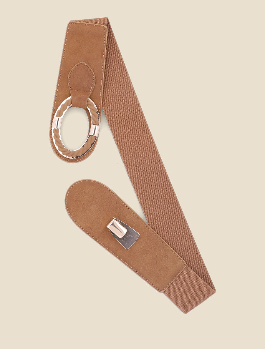Ceinture bi-matière à boucle tressée - Camel - 1
