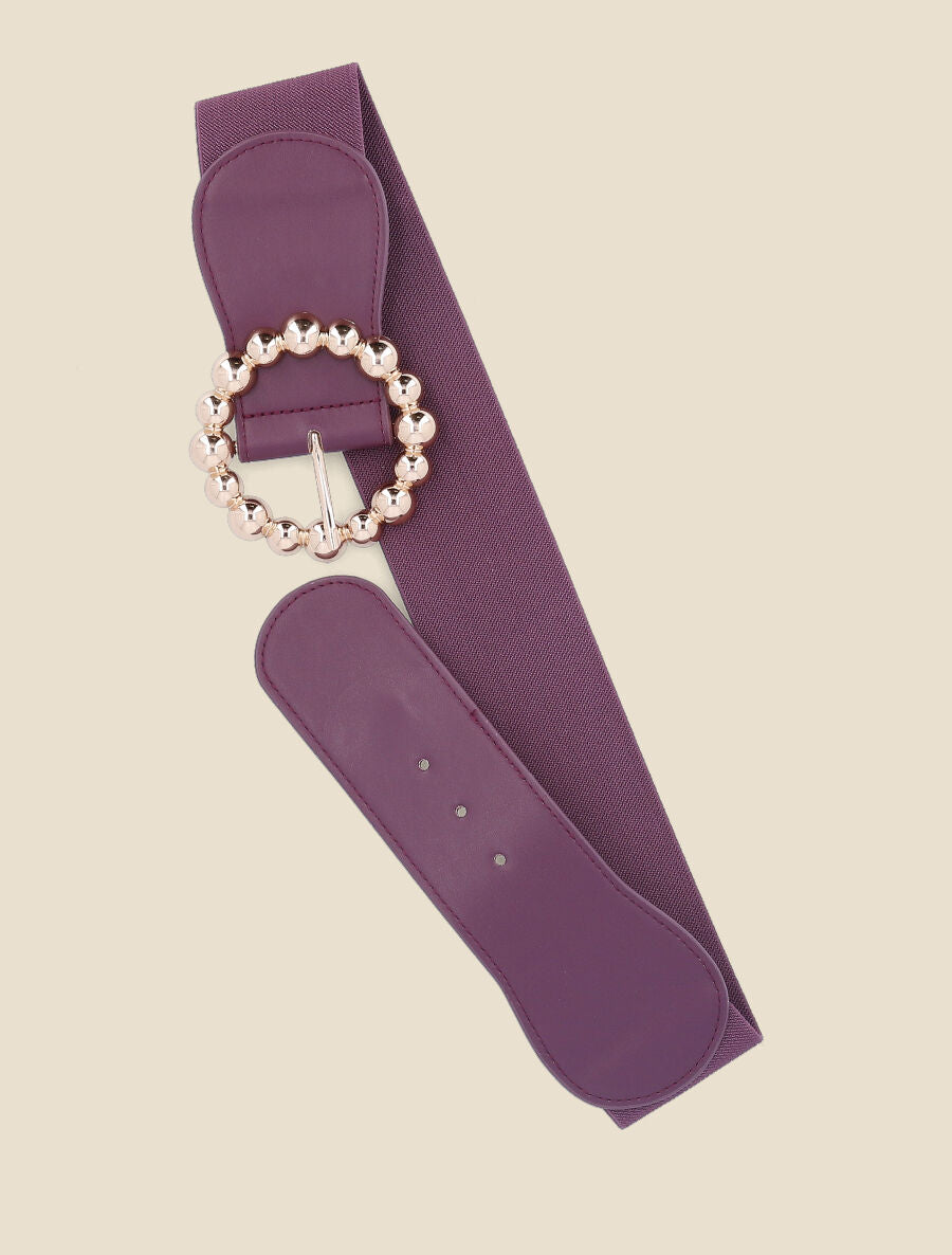 Ceinture élastiquée à boucle ronde à billes - Violet - 1