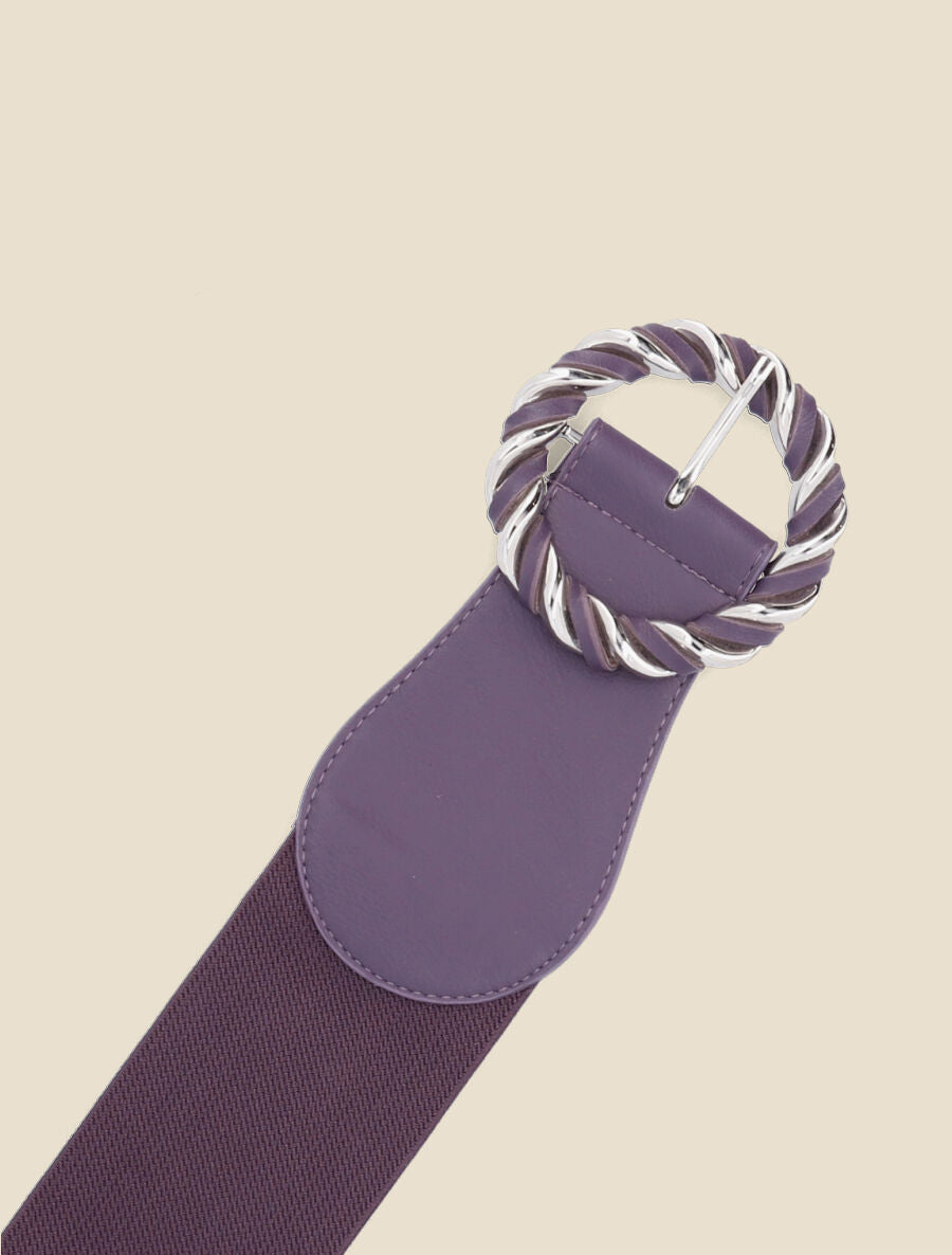 Ceinture élastiquée à boucle ronde effet entrelacé - Violet - 2