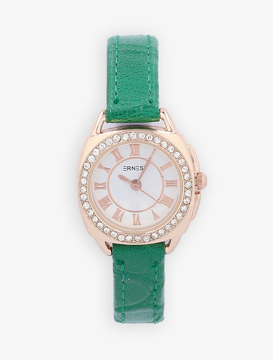 Montre effet croco à strass - Vert - 2