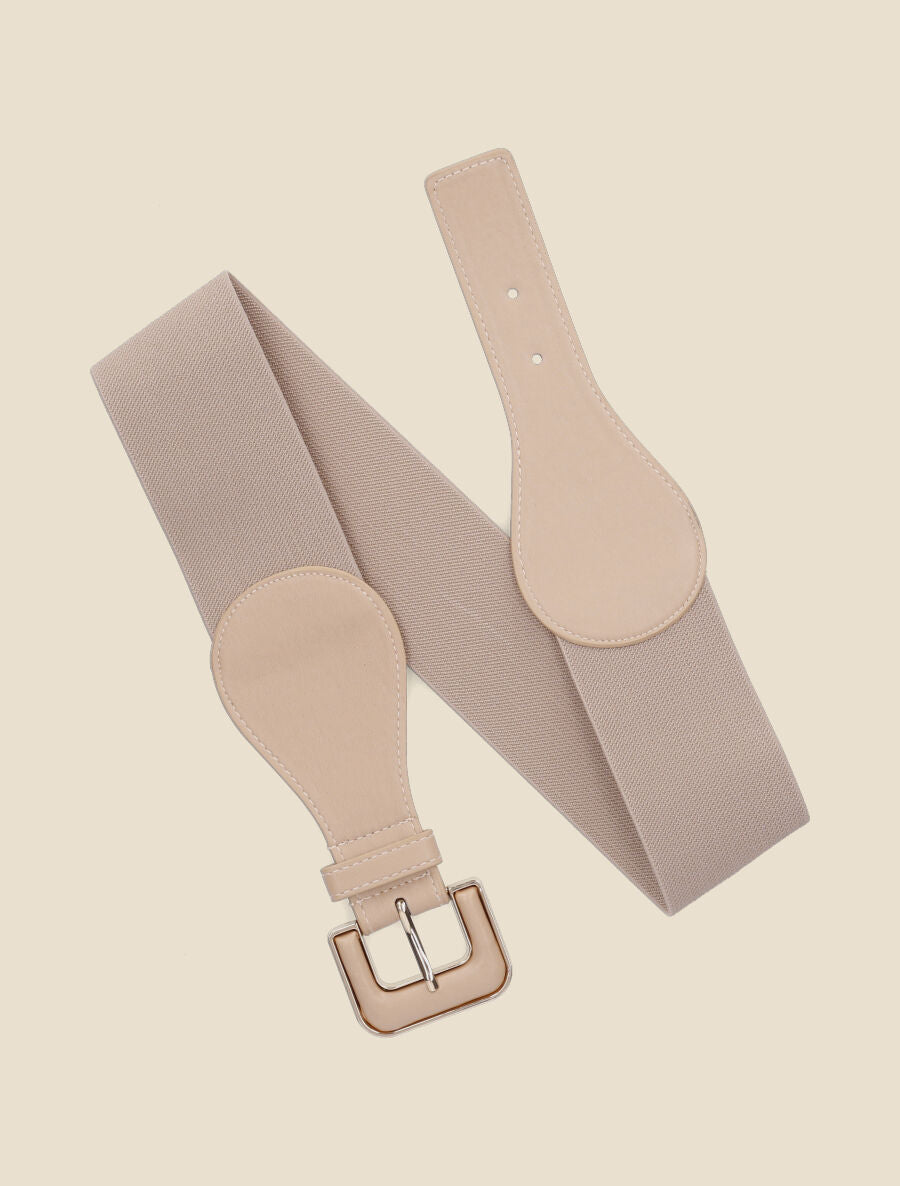 Ceinture élastiquée en simili - Beige - 3