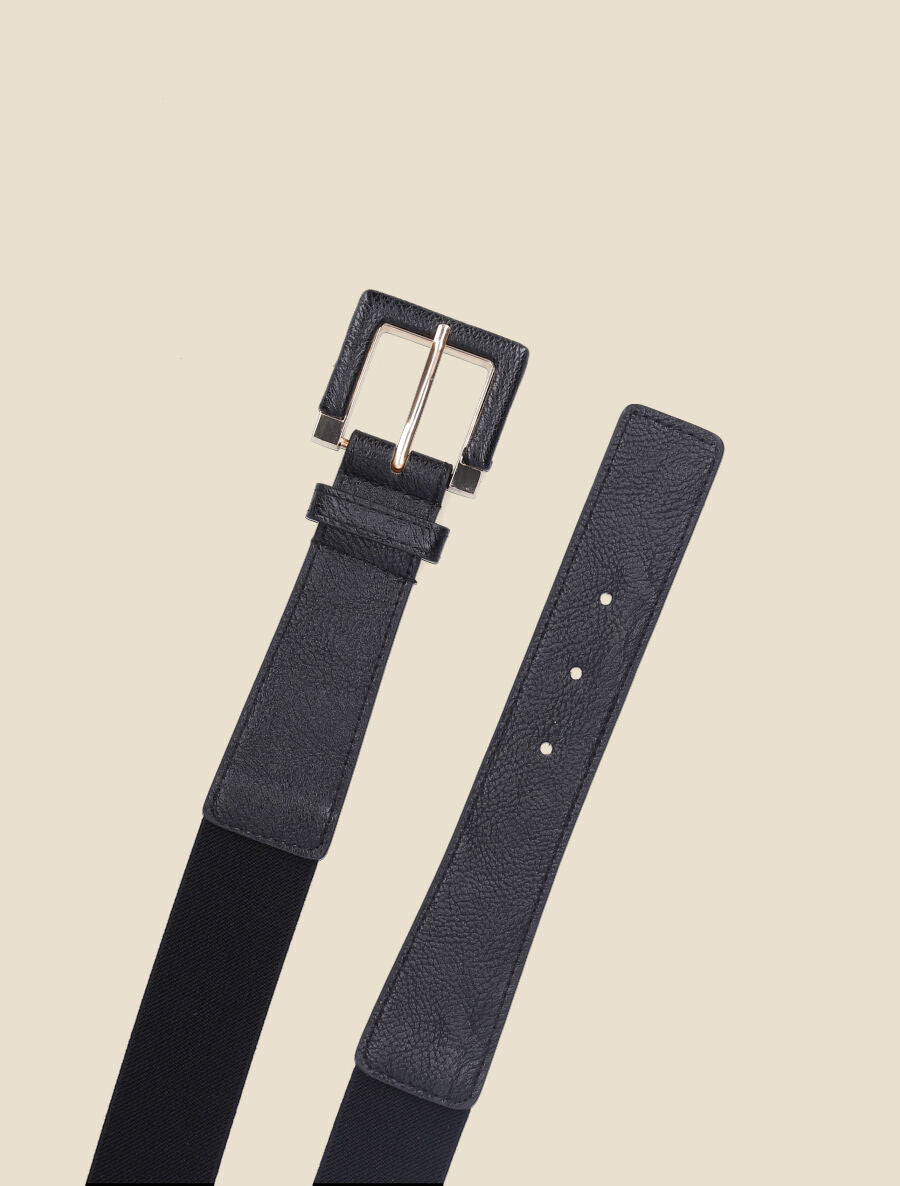 Ceinture stretch et nacrée à boucle carrée - Noir - 2