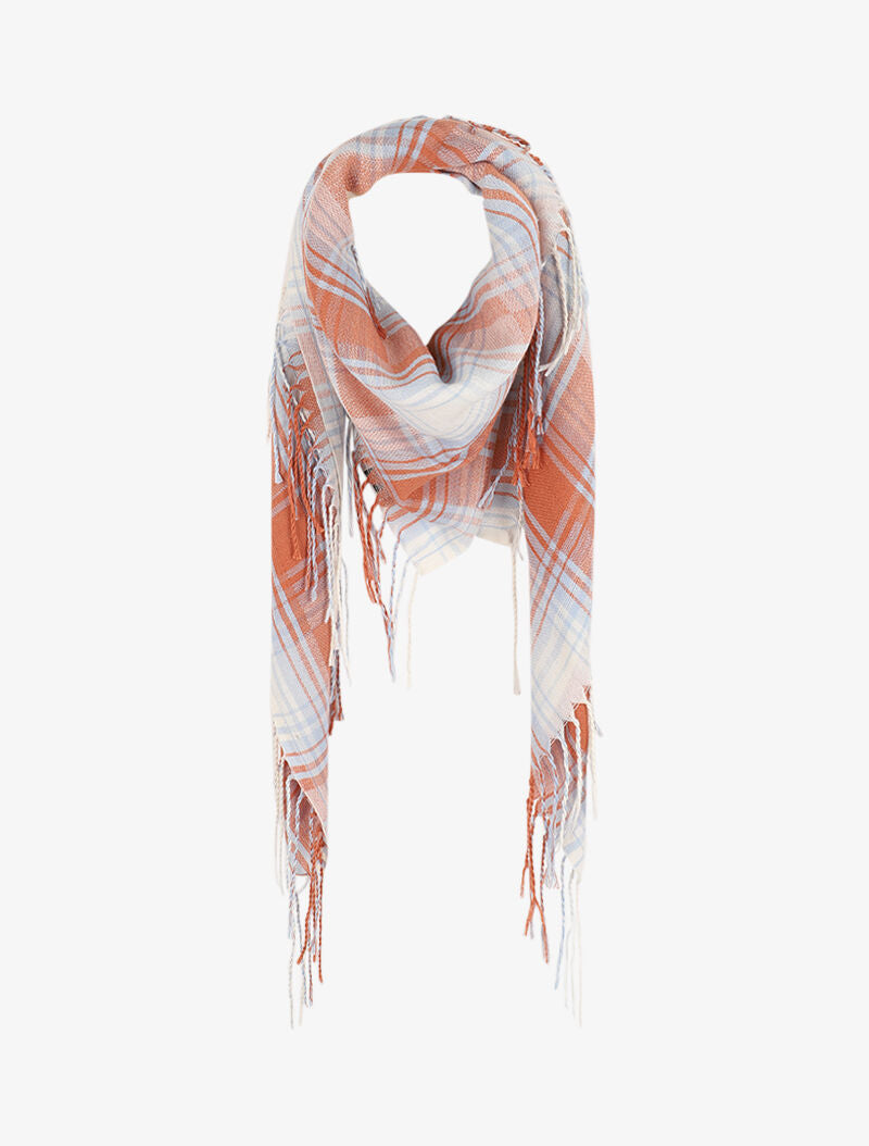 Foulard à imprimé à carreaux et bords à franges - Bleu clair - 4