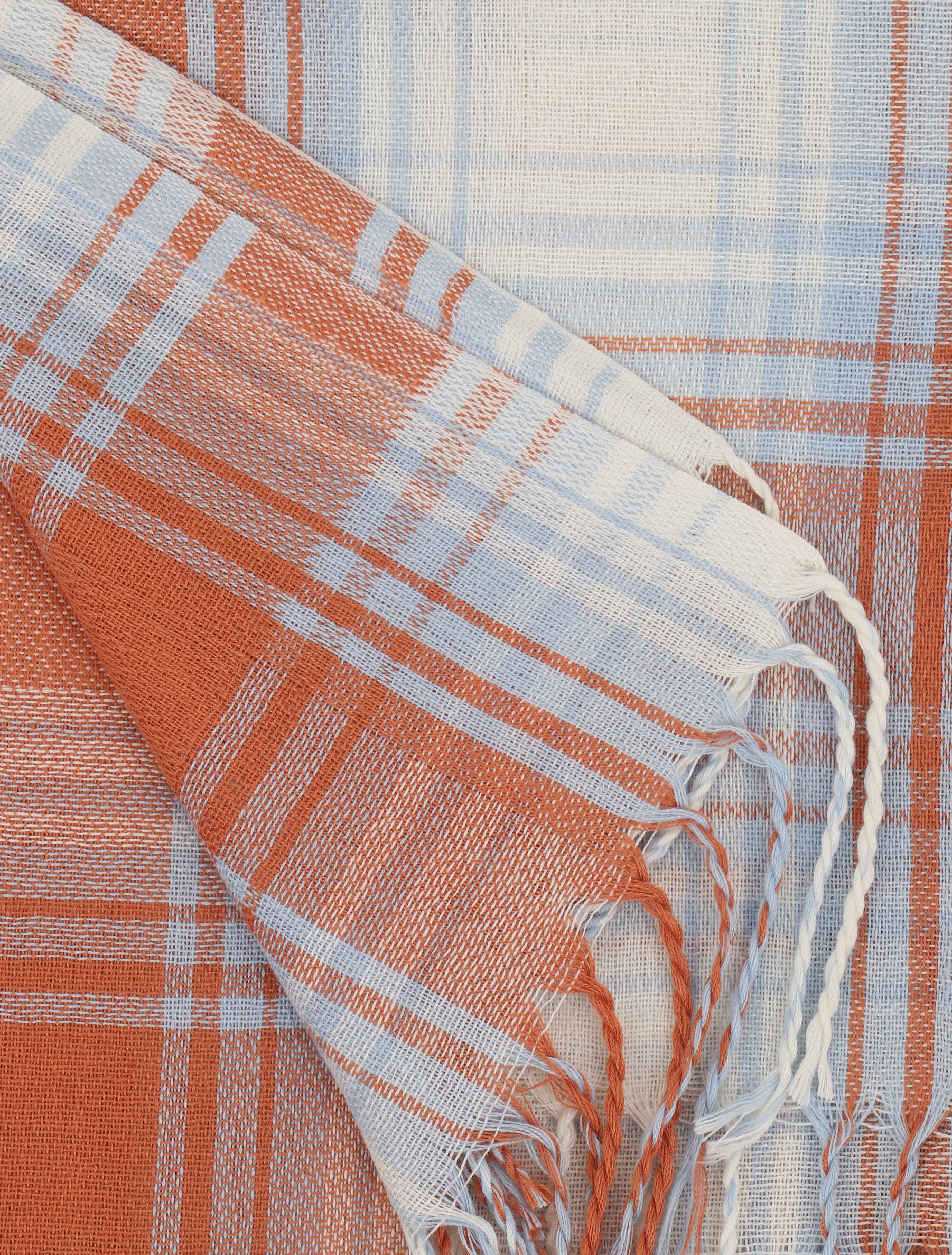 Foulard à imprimé à carreaux et bords à franges - Bleu clair - 3