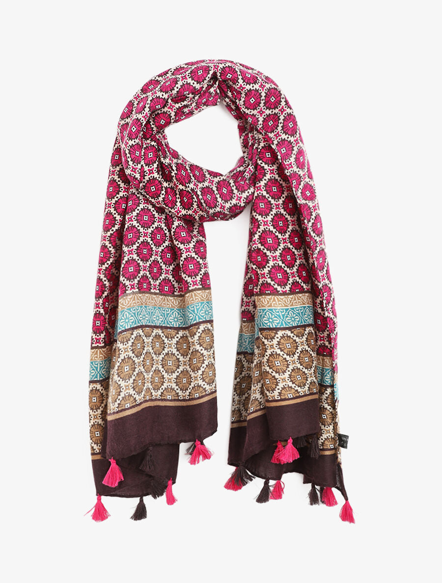 Foulard à imprimé mosaïque - Fushia - 1