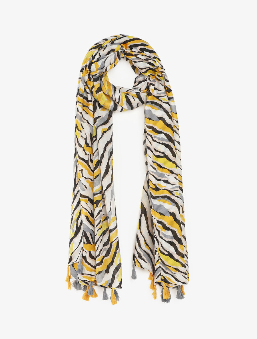 Foulard à pompons imprimé tigré - Jaune - 1
