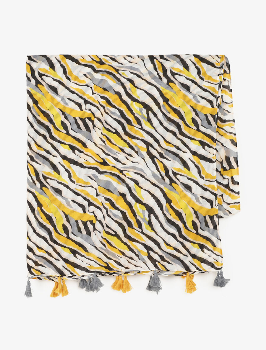 Foulard à pompons imprimé tigré - Jaune - 2