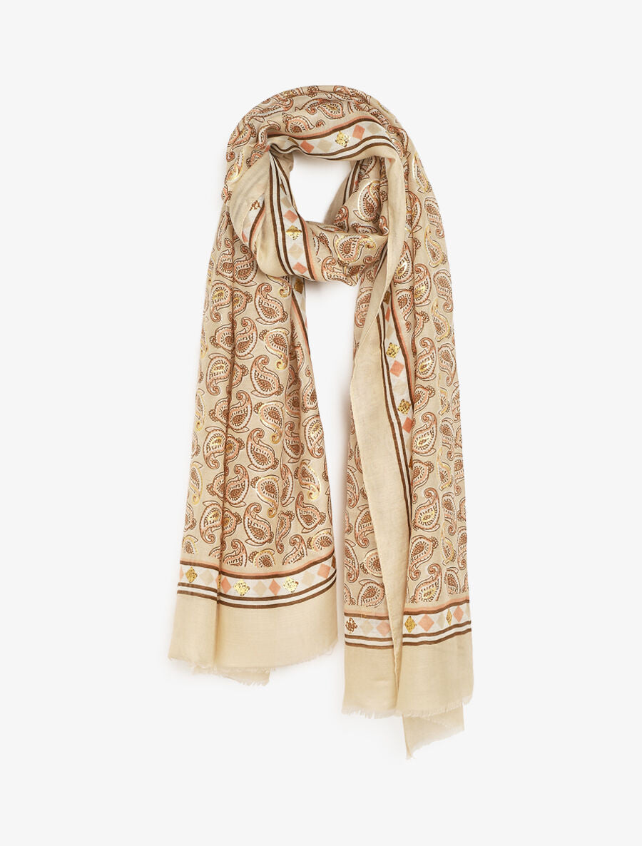 Foulard imprimé cachemire irisé - Beige - 1