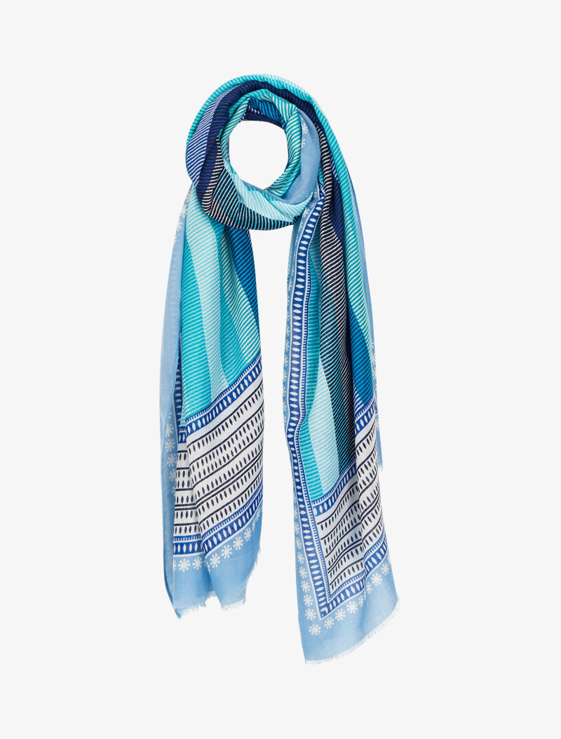 Foulard rectangulaire à imprimé lignes stylisées - Bleu - 1
