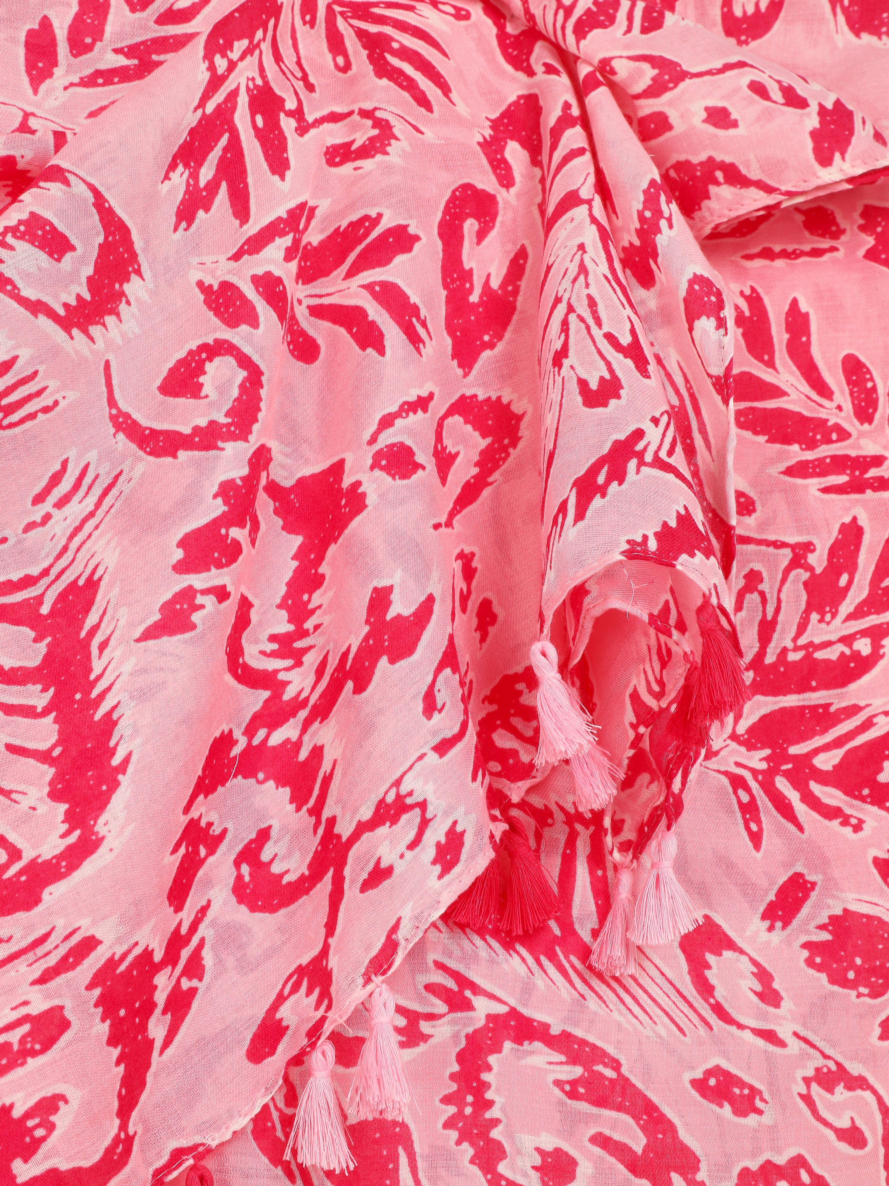 Foulard à pompons imprimé feuilles abstraites - Fuschia - 3