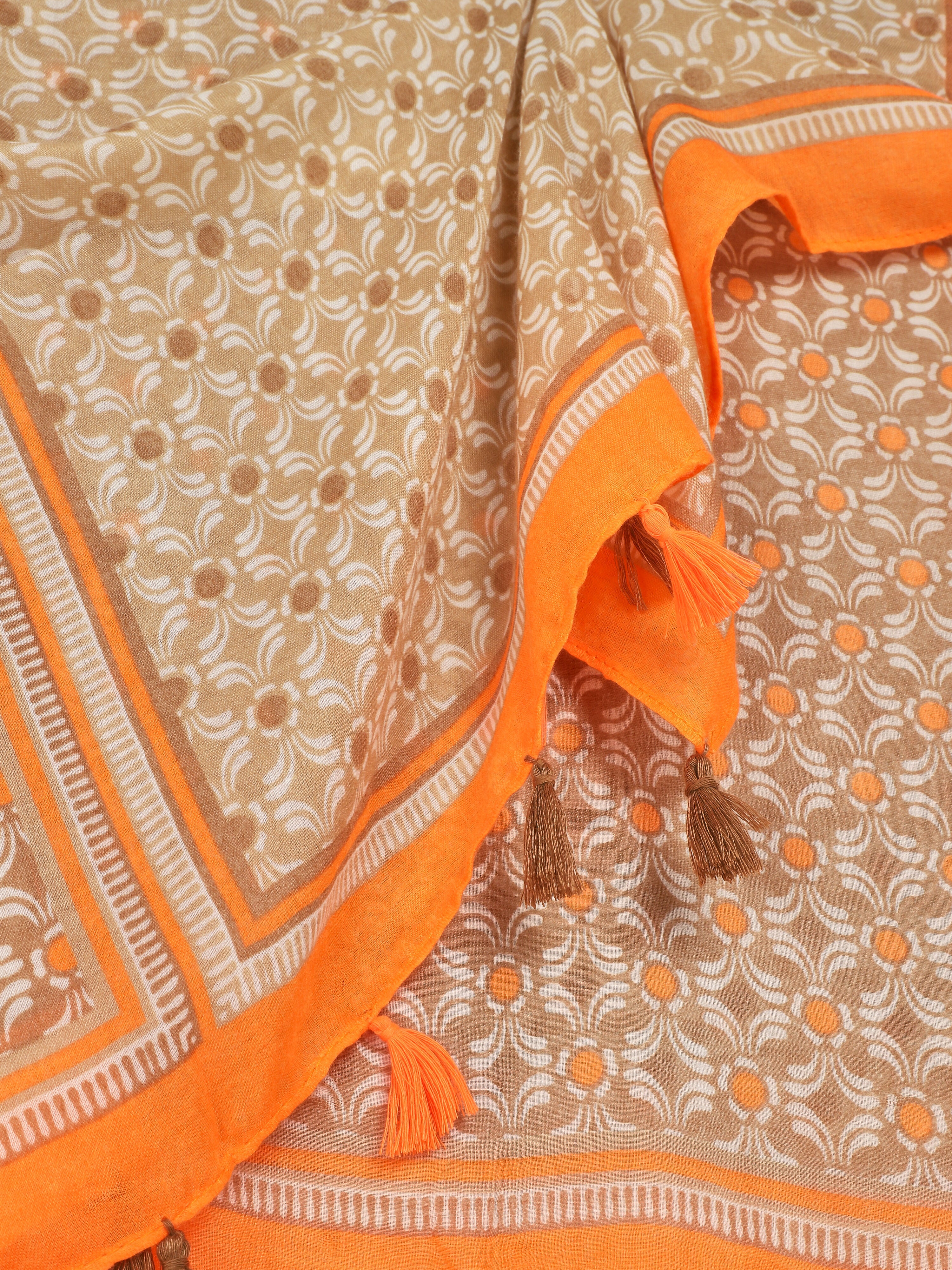Foulard à pompons imprimé graphique - Beige - 3
