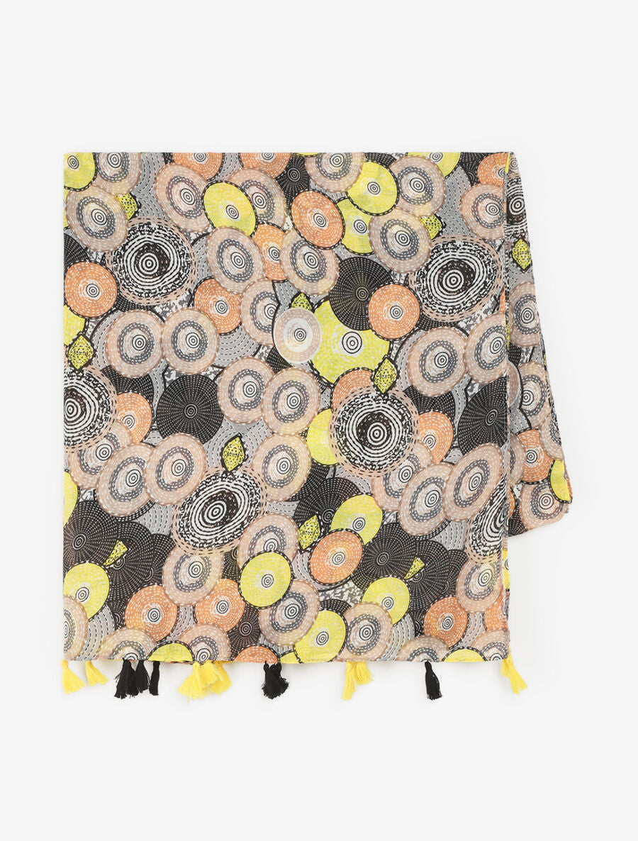 Foulard à pompons imprimé cercles fantaisies - Noir - 2