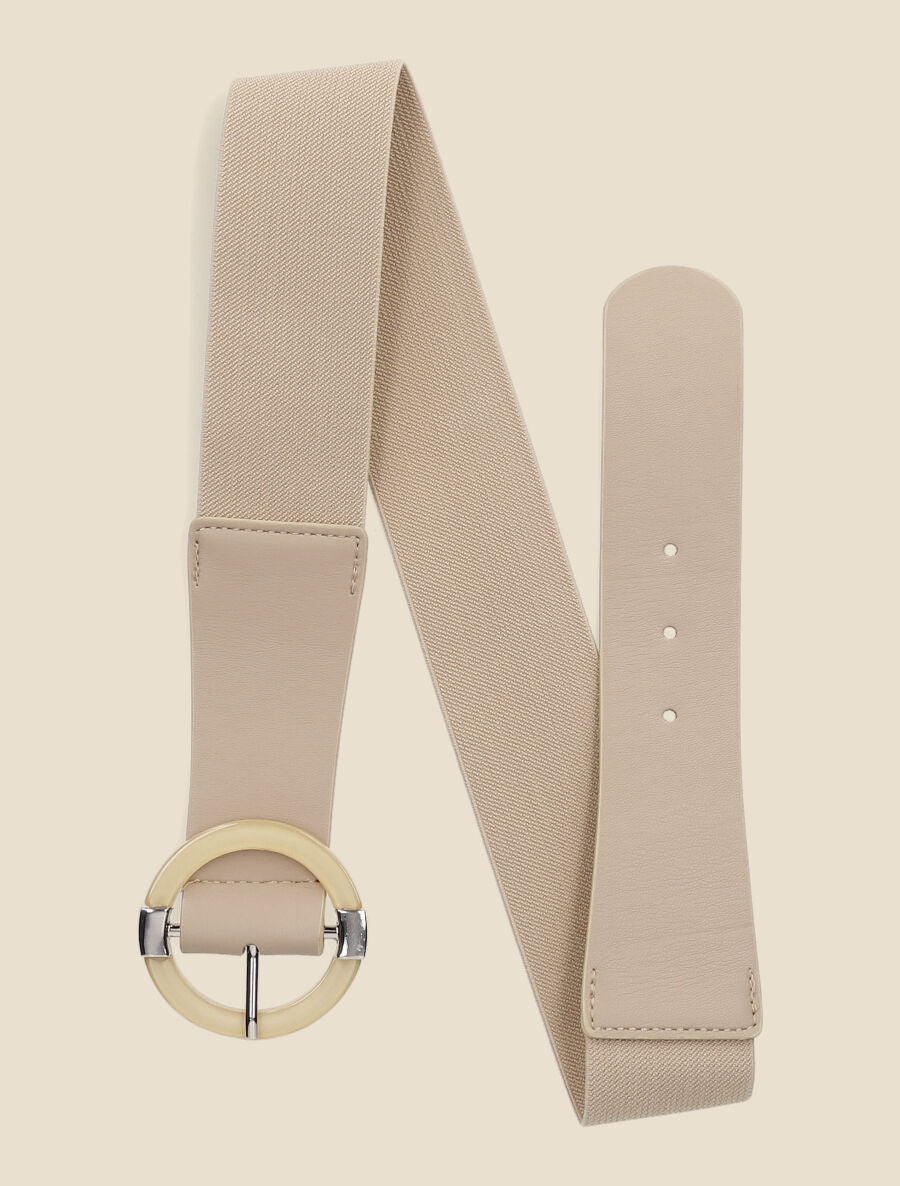Ceinture élastiquée à boucle ronde - Beige - 1