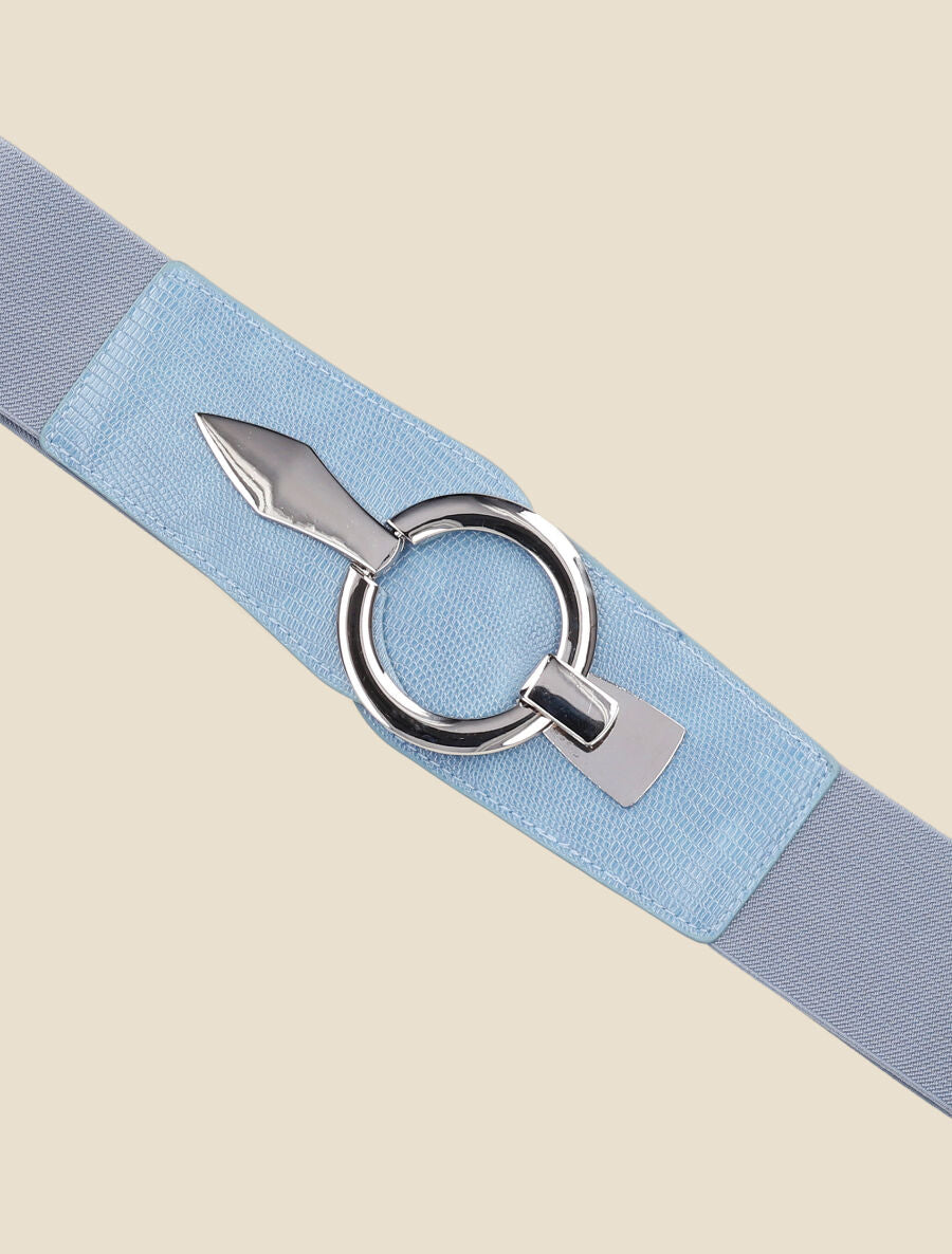 Ceinture élastiquée python à boucle ronde - Bleu - 2