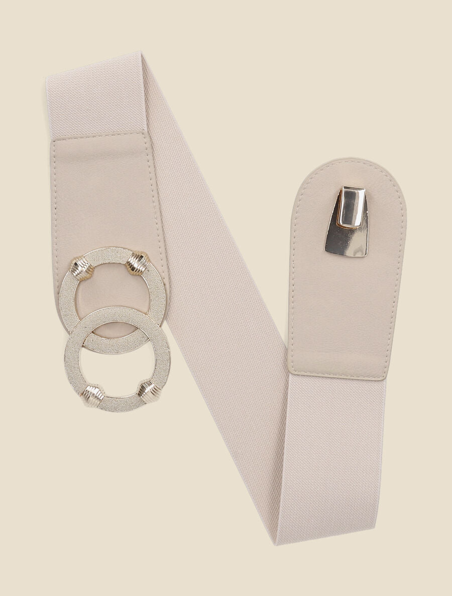 Ceinture élastiquée à double boucles - Beige - 1