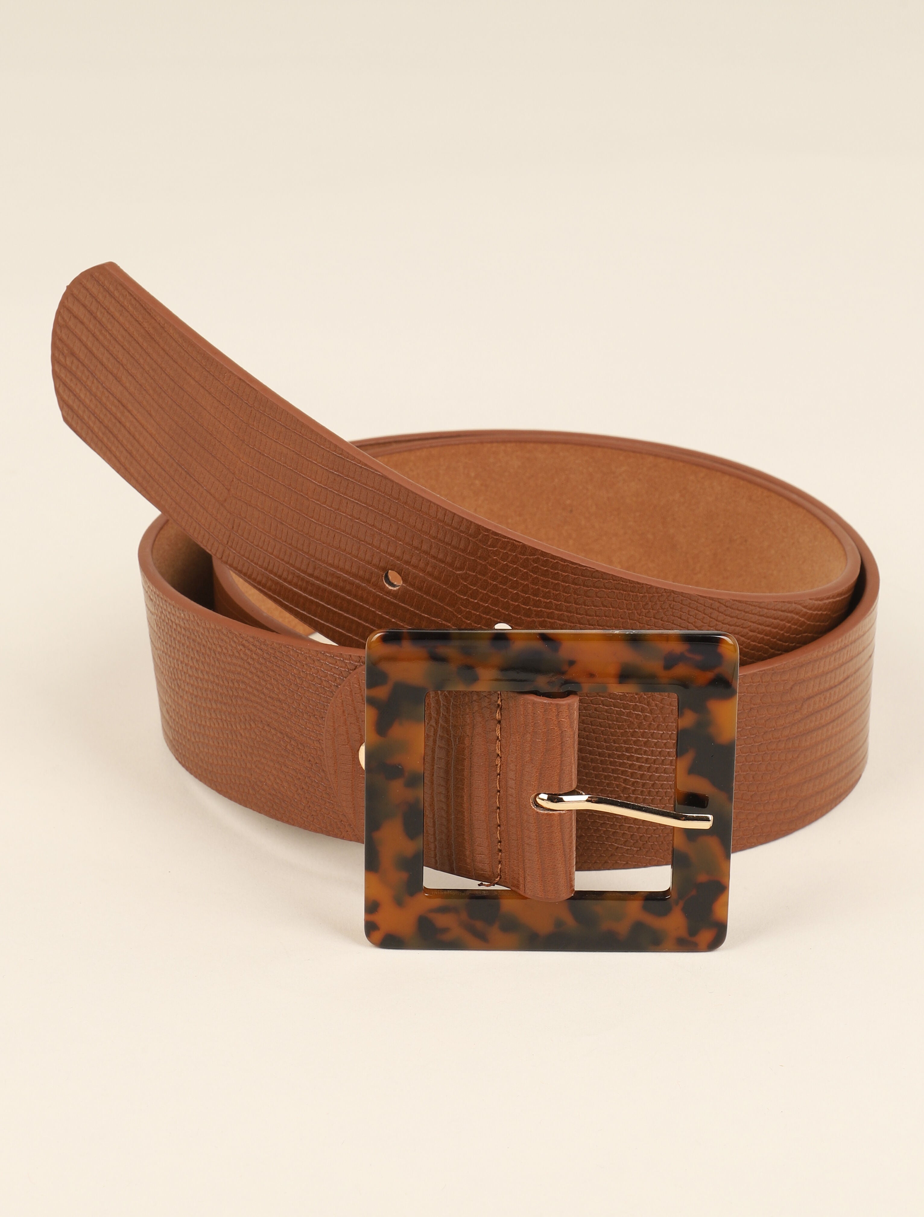 Ceinture effet python à boucle style écaille - Camel - 2