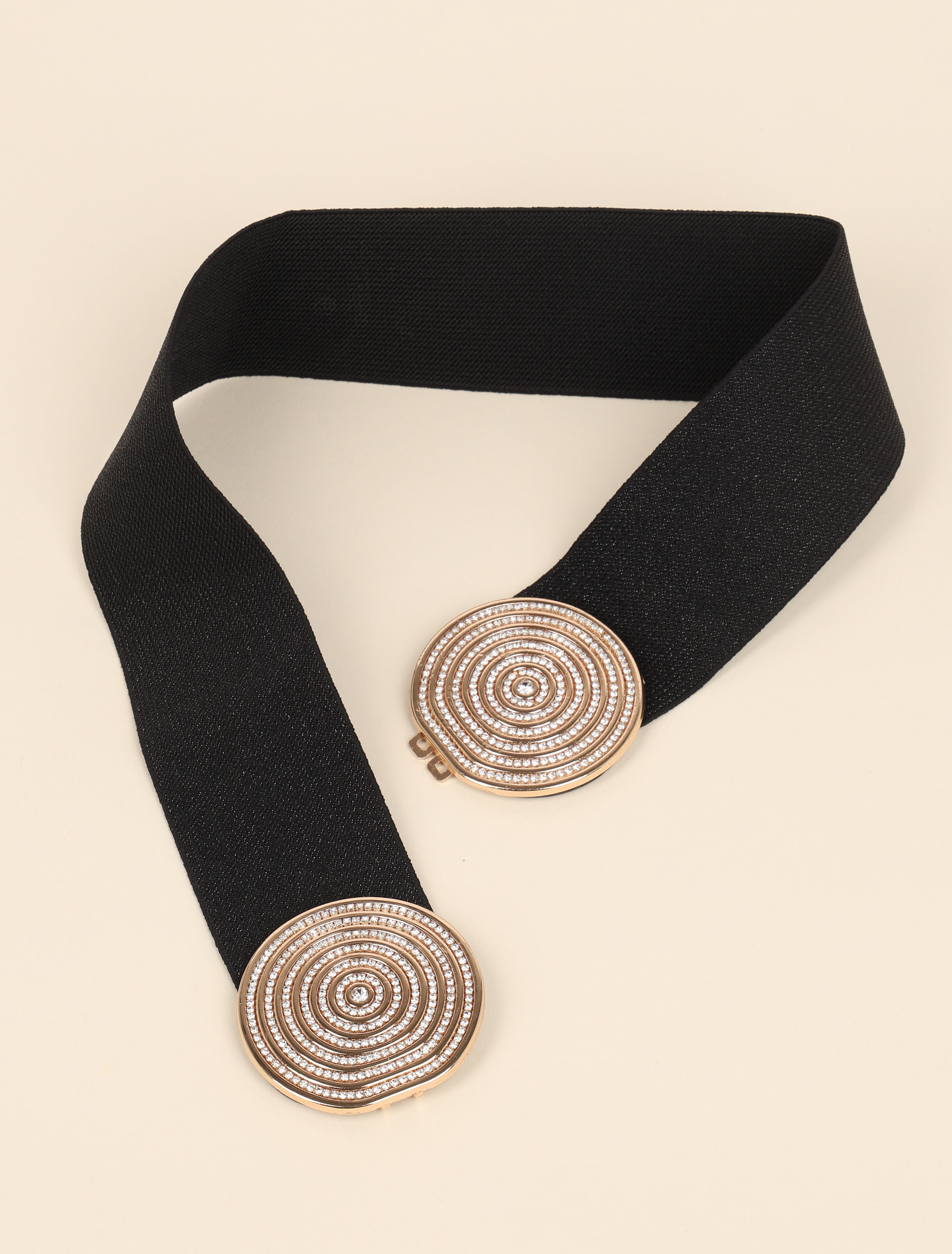 Ceinture irisée à boucles rondes ornées de strass - Noir - 1