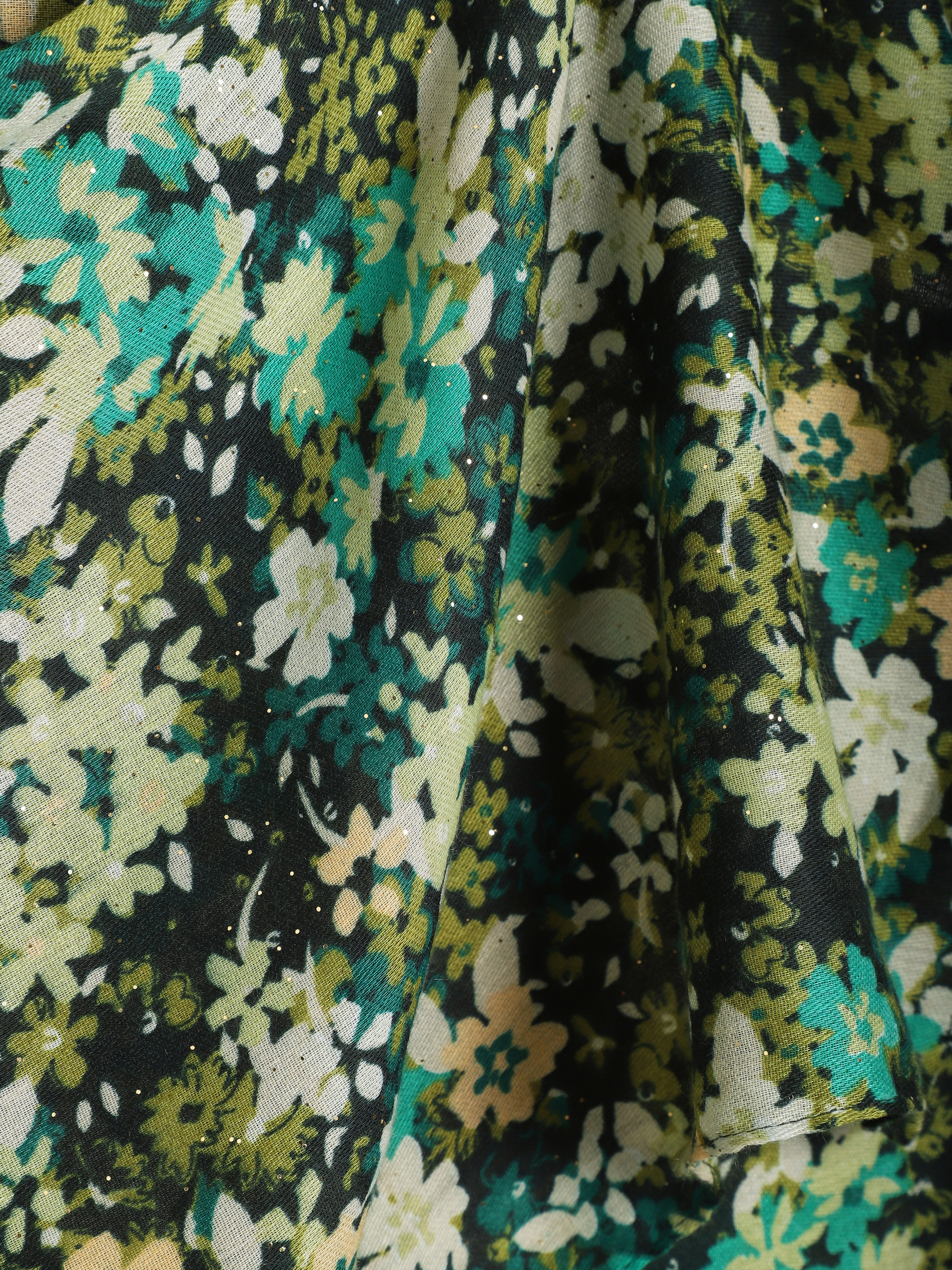 Foulard à imprimé fleuri et paillettes - Vert - 3