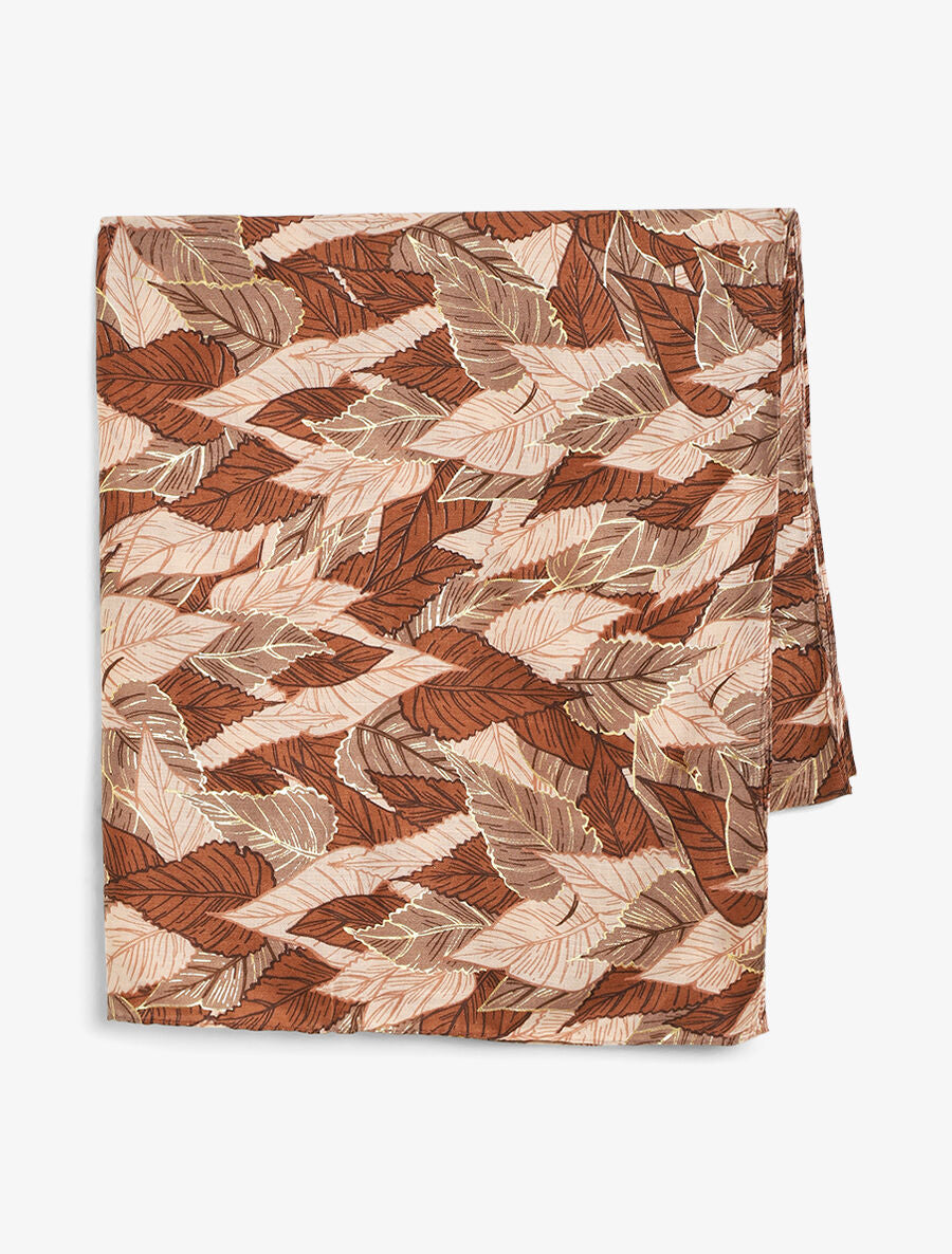 Foulard à imprimé feuilles automnales irisées - Taupe - 2