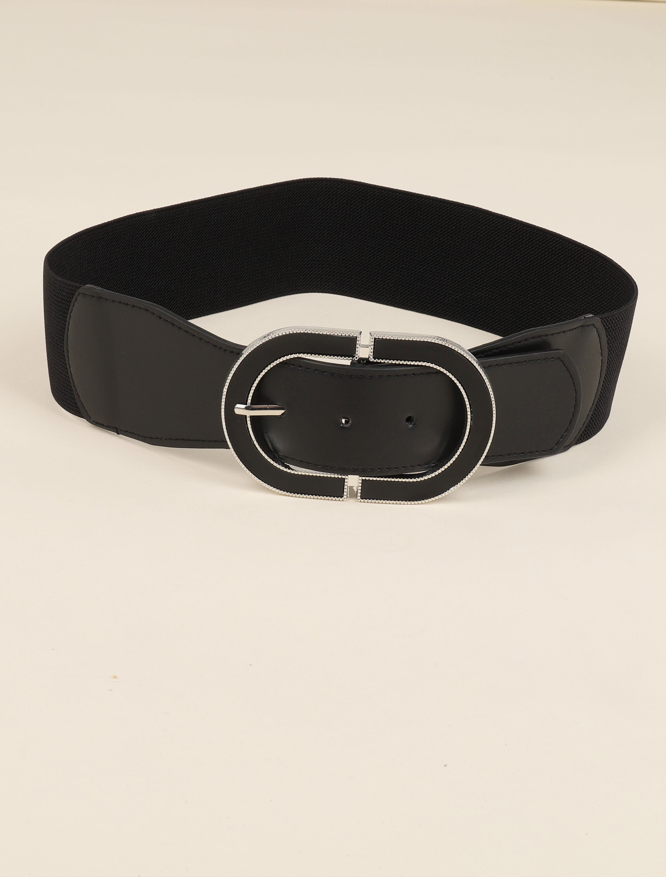 Ceinture à boucle ovale en simili - Noir - 1
