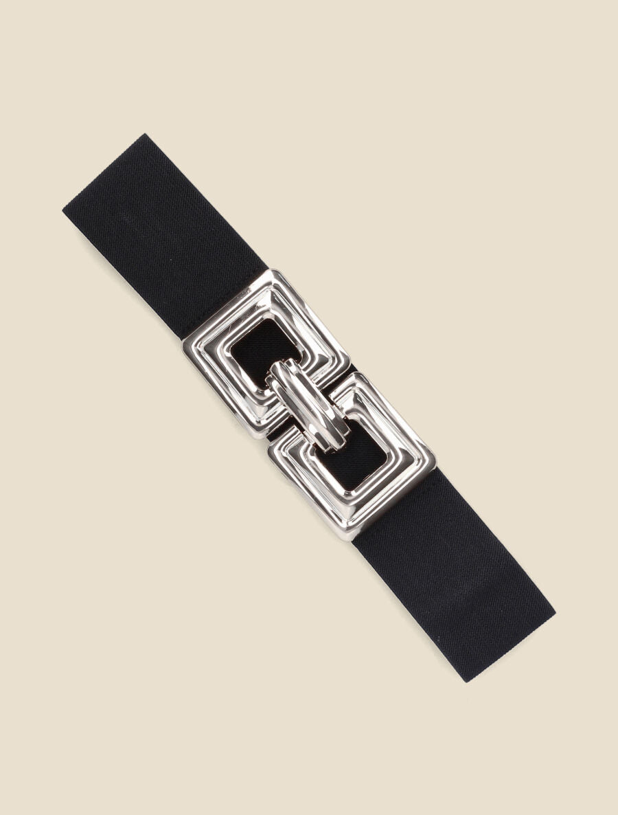 Ceinture élastiquée boucle métallique - Noir/argent - 1