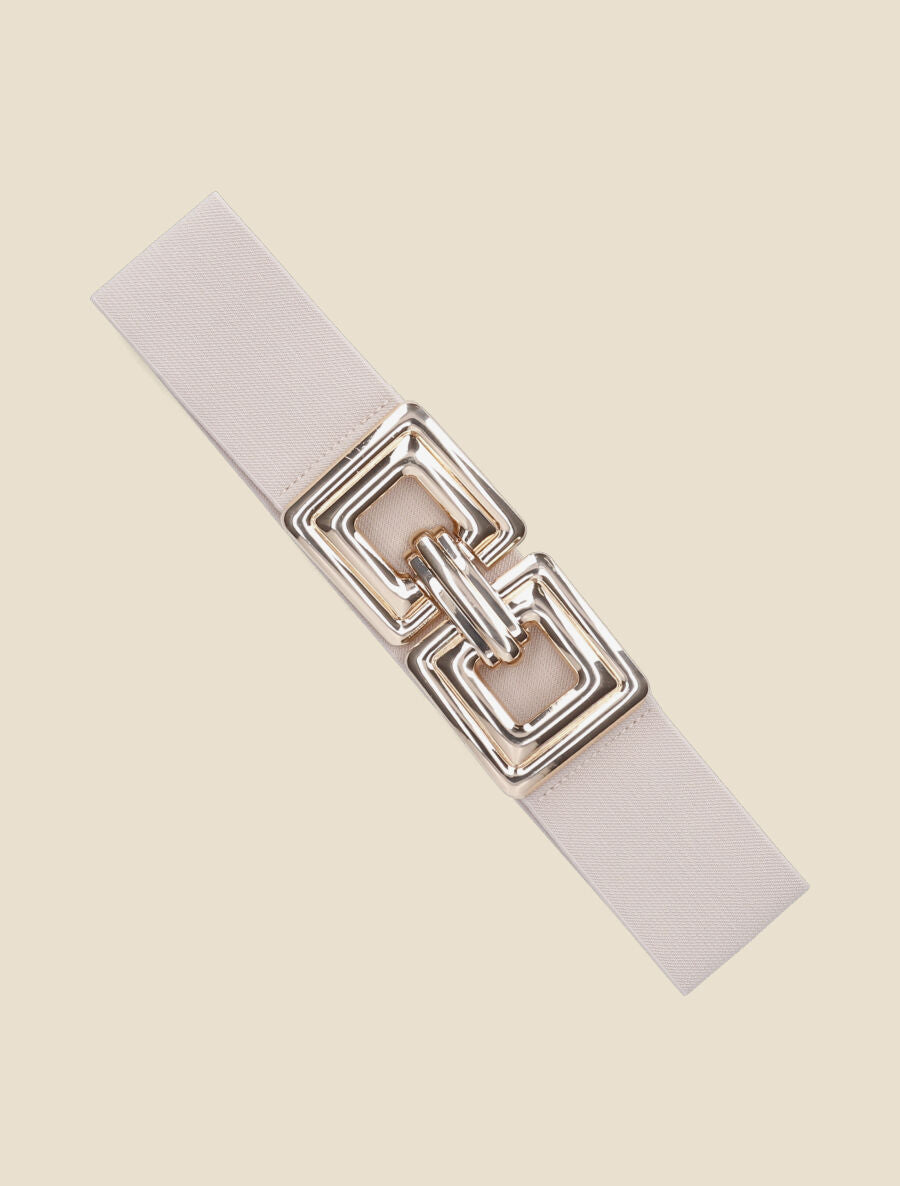 Ceinture élastiquée boucle métallique - Beige - 1