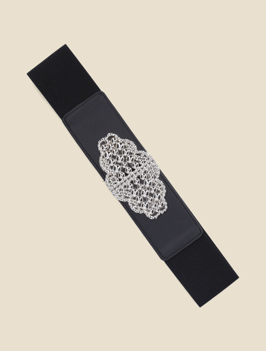 Ceinture élastiquée boucle graphique - Noir/argent - 1