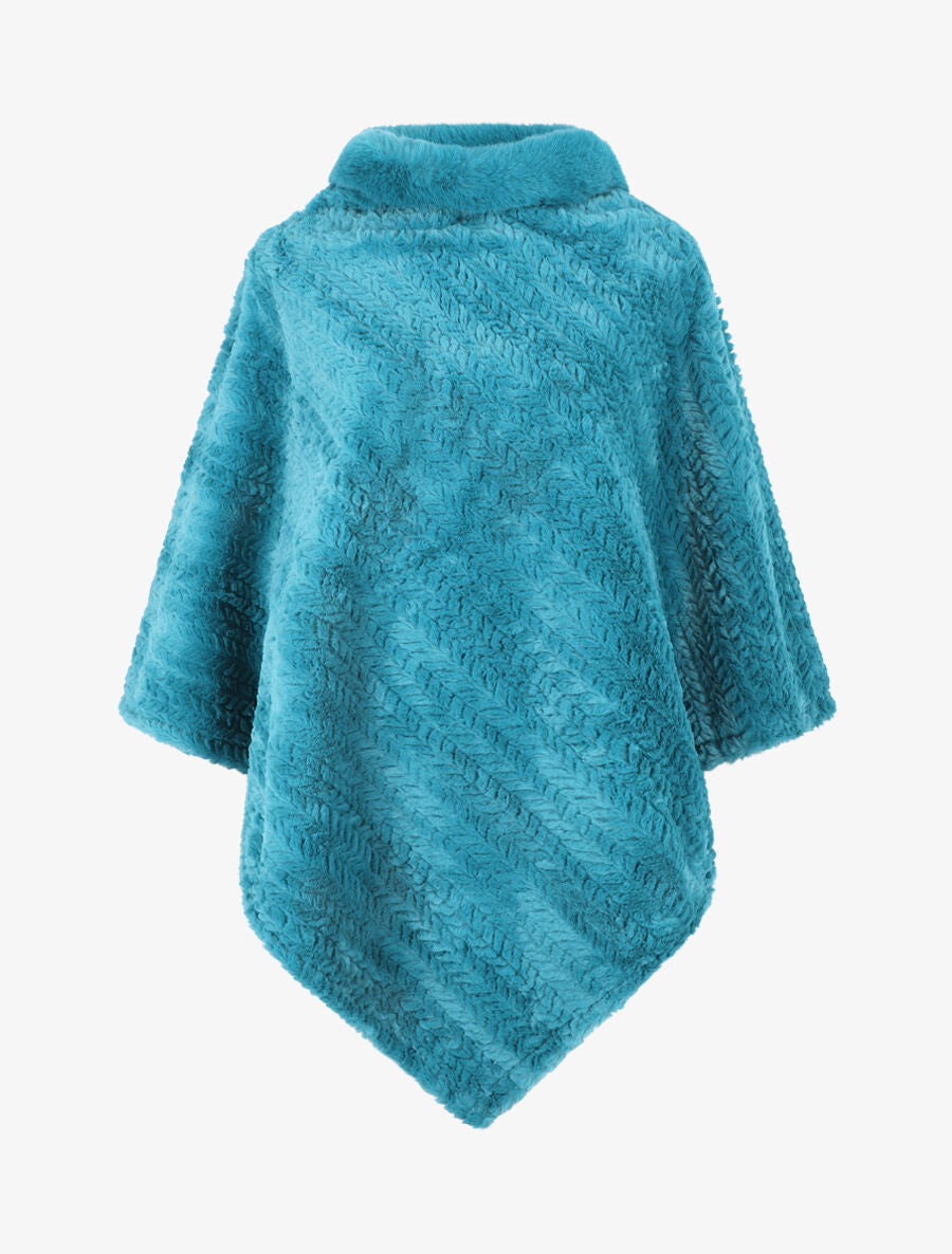 Poncho uni à motif zigzag - Turquoise - 4
