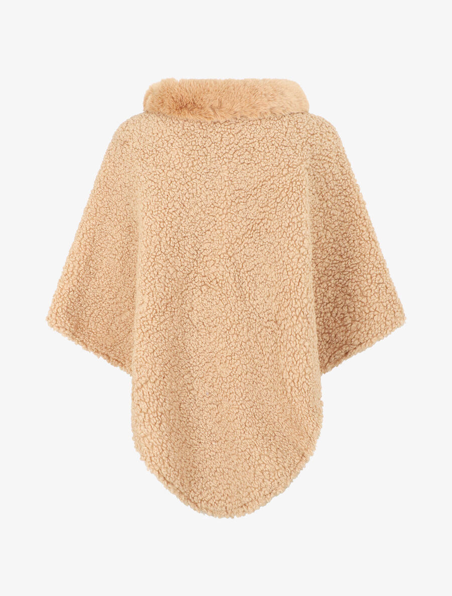 Poncho uni à texture effet mouton - Taupe - 2