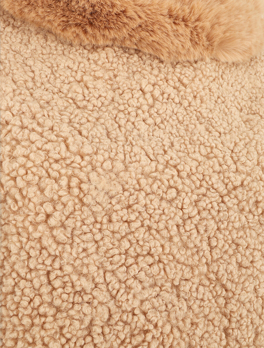 Poncho uni à texture effet mouton - Taupe - 3