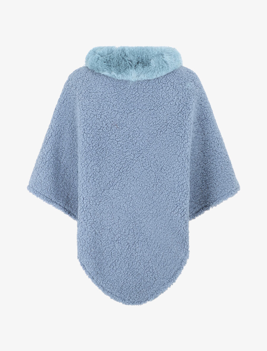 Poncho uni à texture effet mouton - Bleu - 2