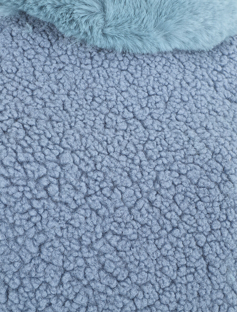 Poncho uni à texture effet mouton - Bleu - 3