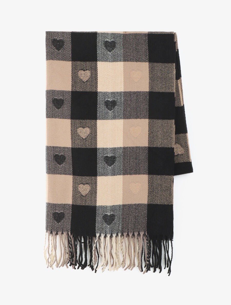 Echarpe à carreaux et coeur - Beige - 2