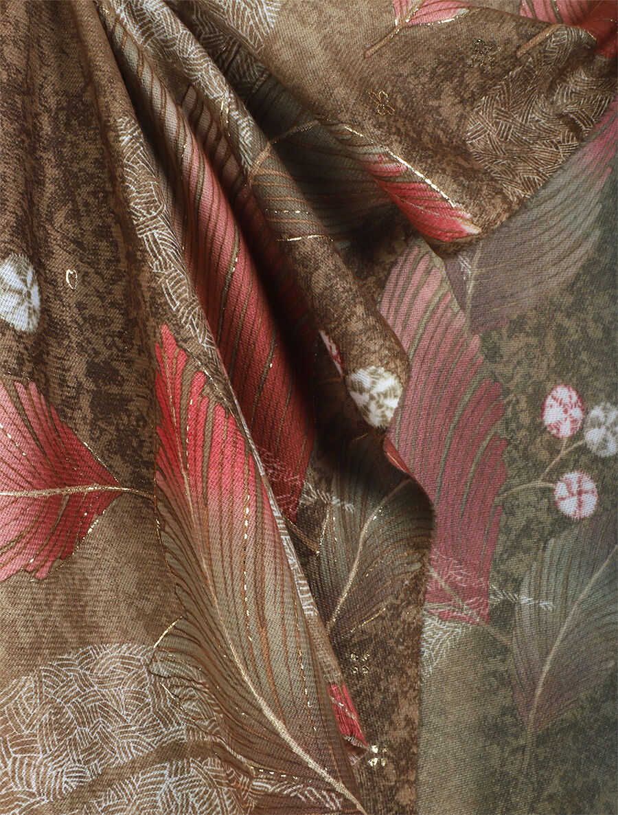Echarpe motif feuilles à franges - Taupe - 3
